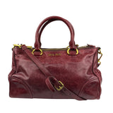 Miu Miu Amaranth Vitello Shine Leather Double Zip 2Way Handbag