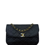 Chanel Vintage CC Black Satin Half-Moon Flap Bag 1991