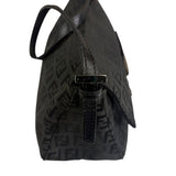 Fendi Black Leather Trim Zucca Baguette