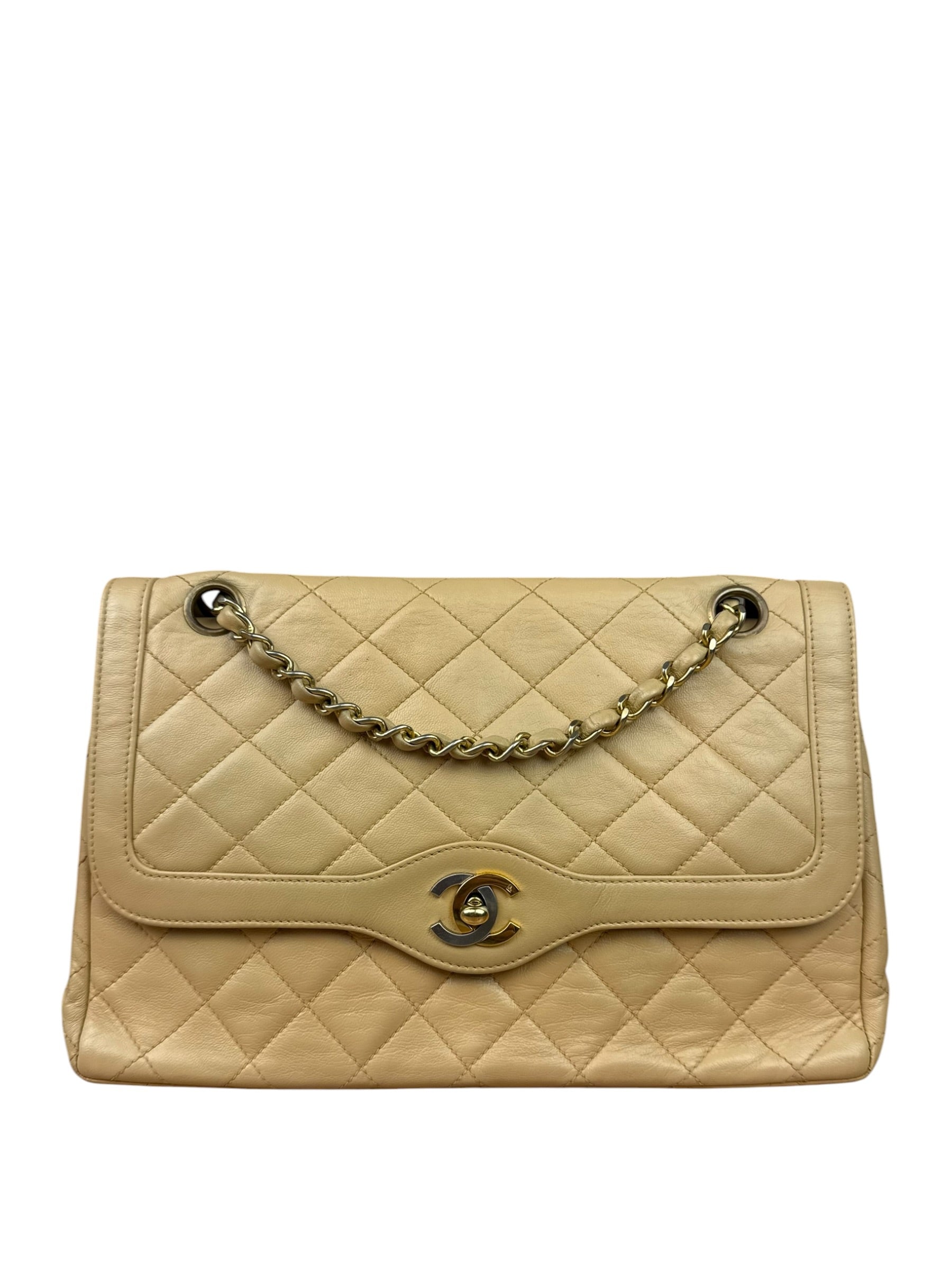 Chanel Beige Quilted Leather Two-Toned Double Flap Bag '94-'96