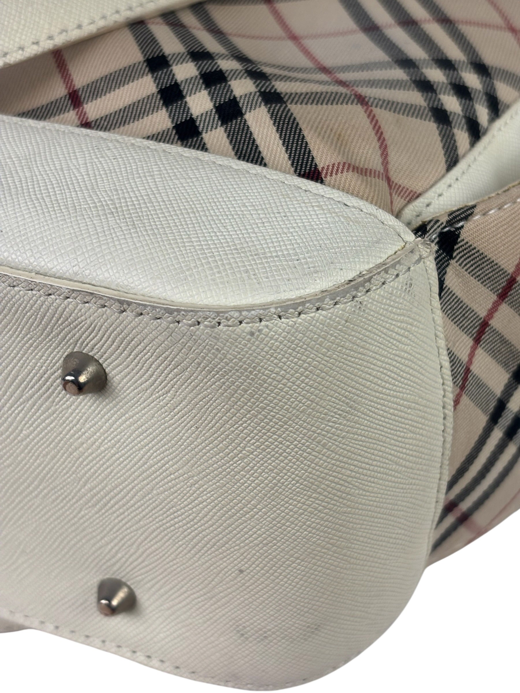 Burberry White Leather Trim Nova Check Shoulder Bag
