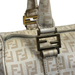 Fendi Beige Leather Trim Zucca Boston Bag