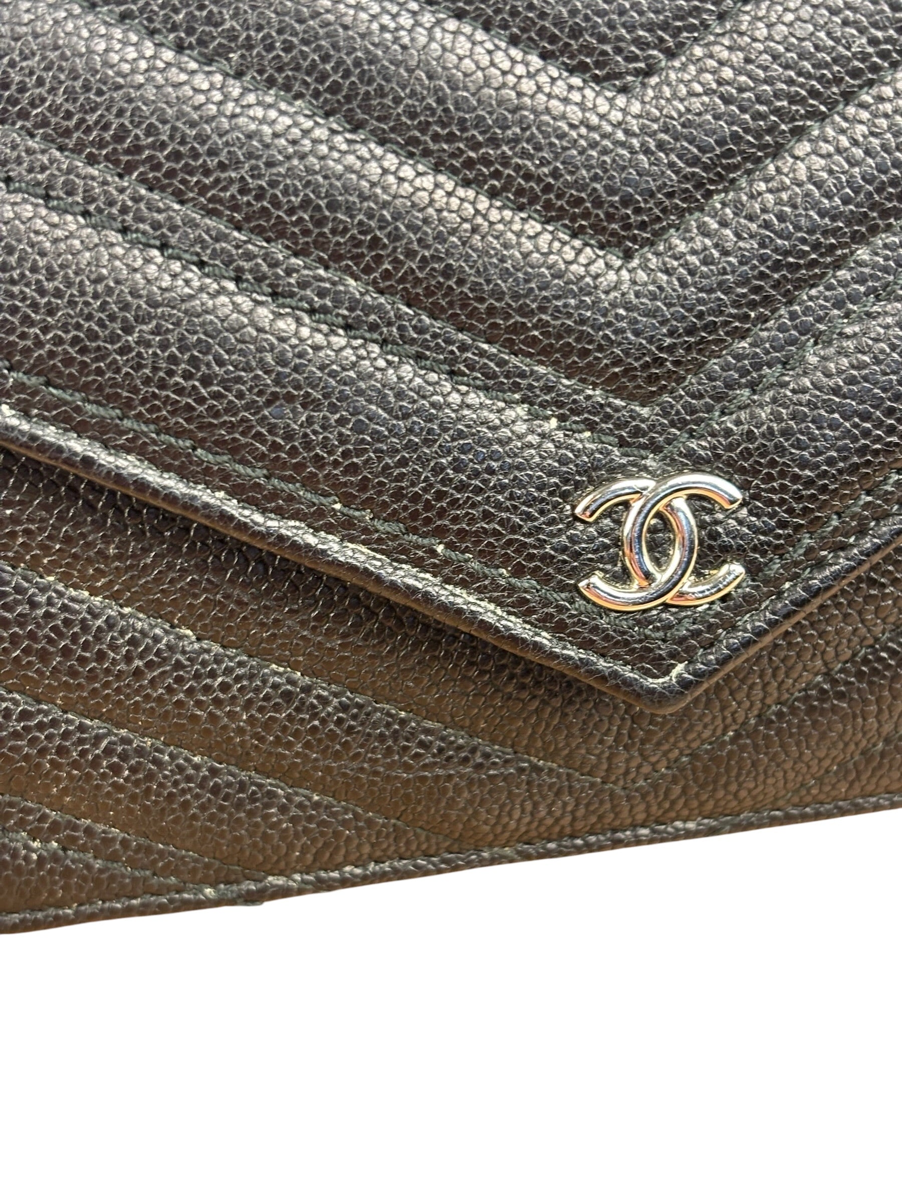 Chanel Caviar Chevron Quilted Wallet On Chain 2017