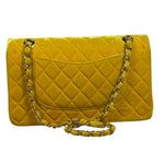 Chanel Yellow Quilted Velvet/Leather Double Flap Bag 2015