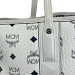 MCM White Leather Reversible Liz Shopper In Visetos Tote Bag