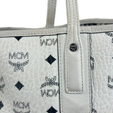 MCM White Leather Reversible Liz Shopper In Visetos Tote Bag