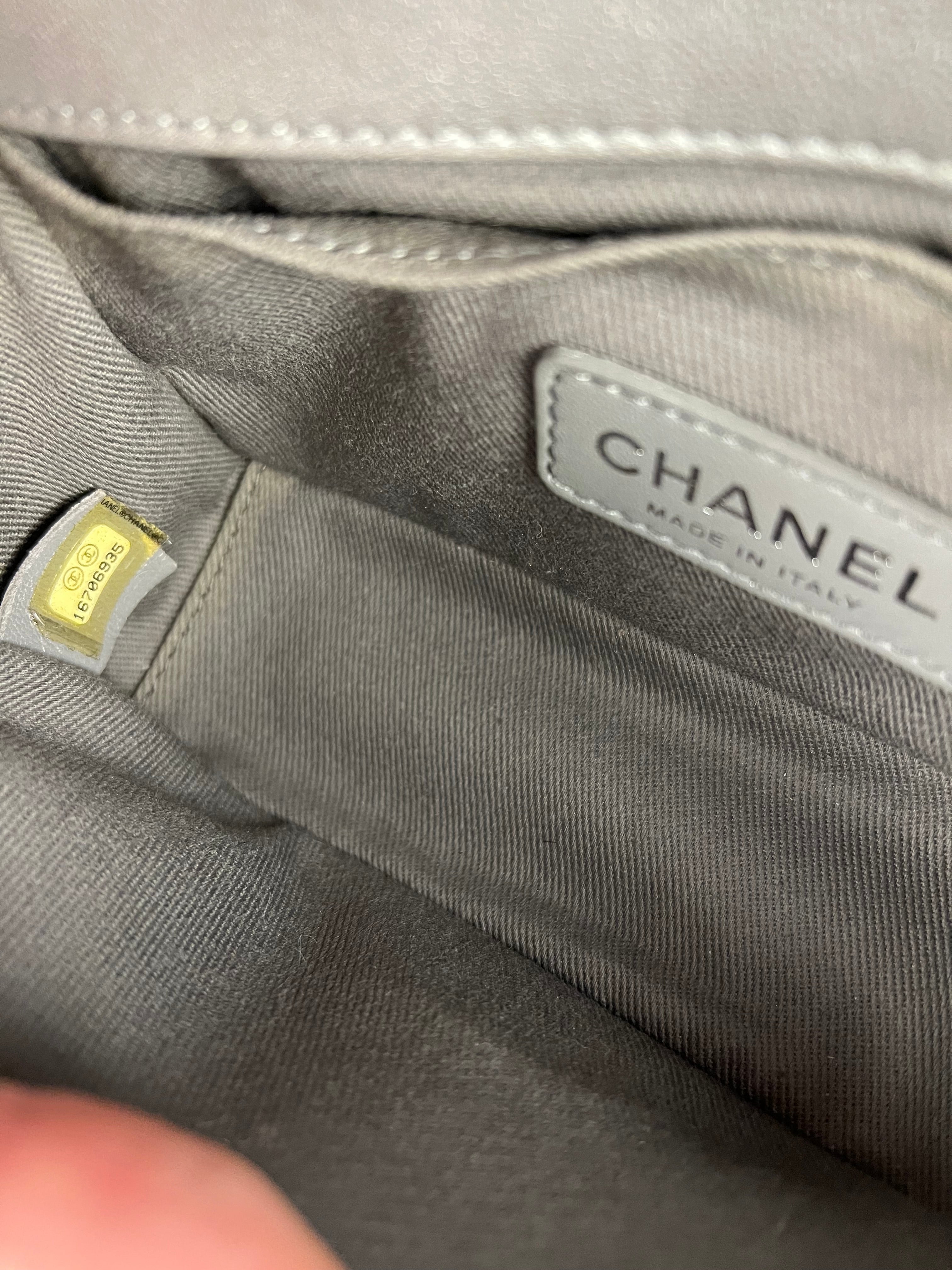 Chanel CC Silver Lambskin Quilted Boy Bag Red Stingray 2012