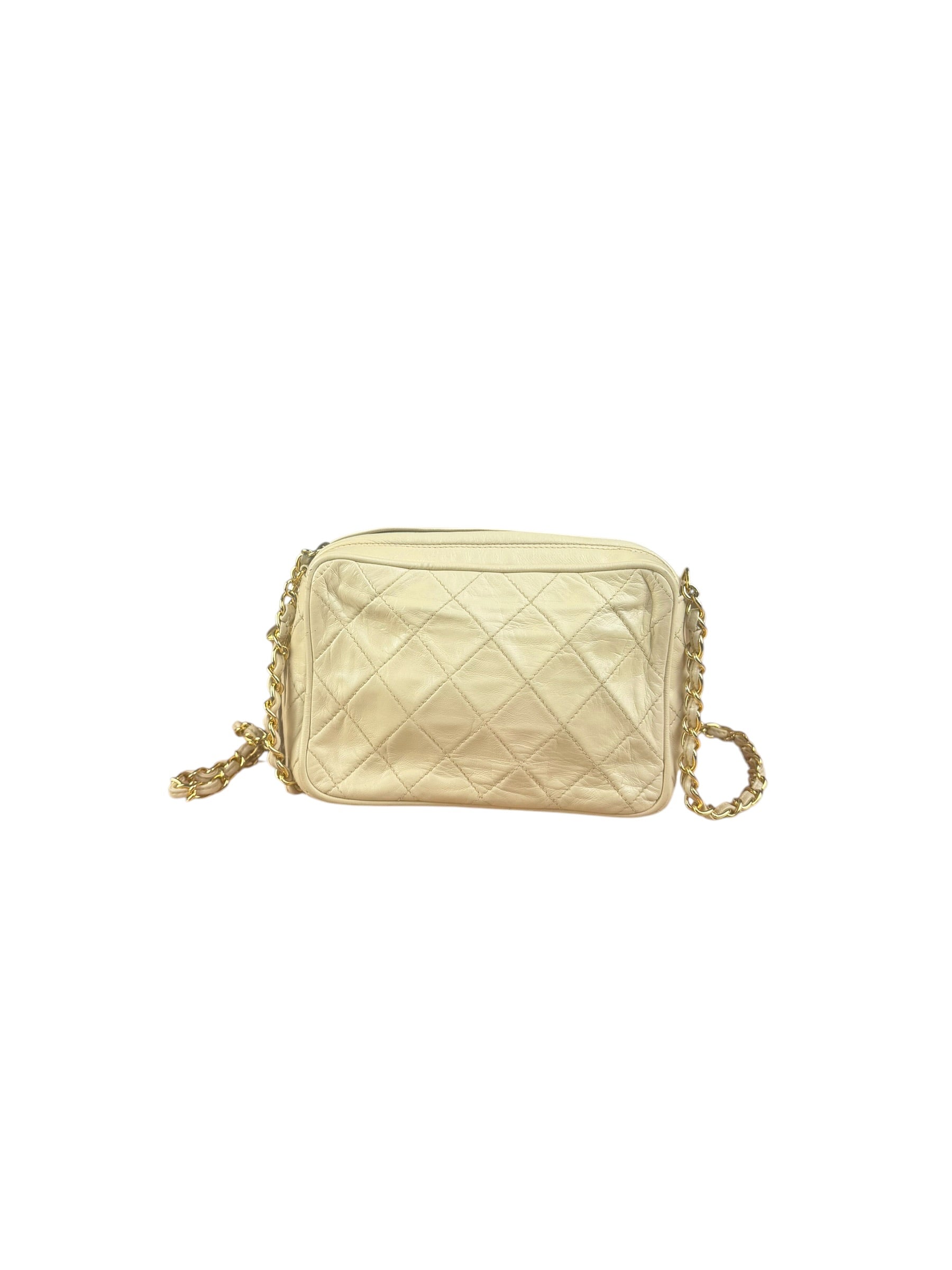 Chanel Beige Quilted Leather Chain Shoulder Bag