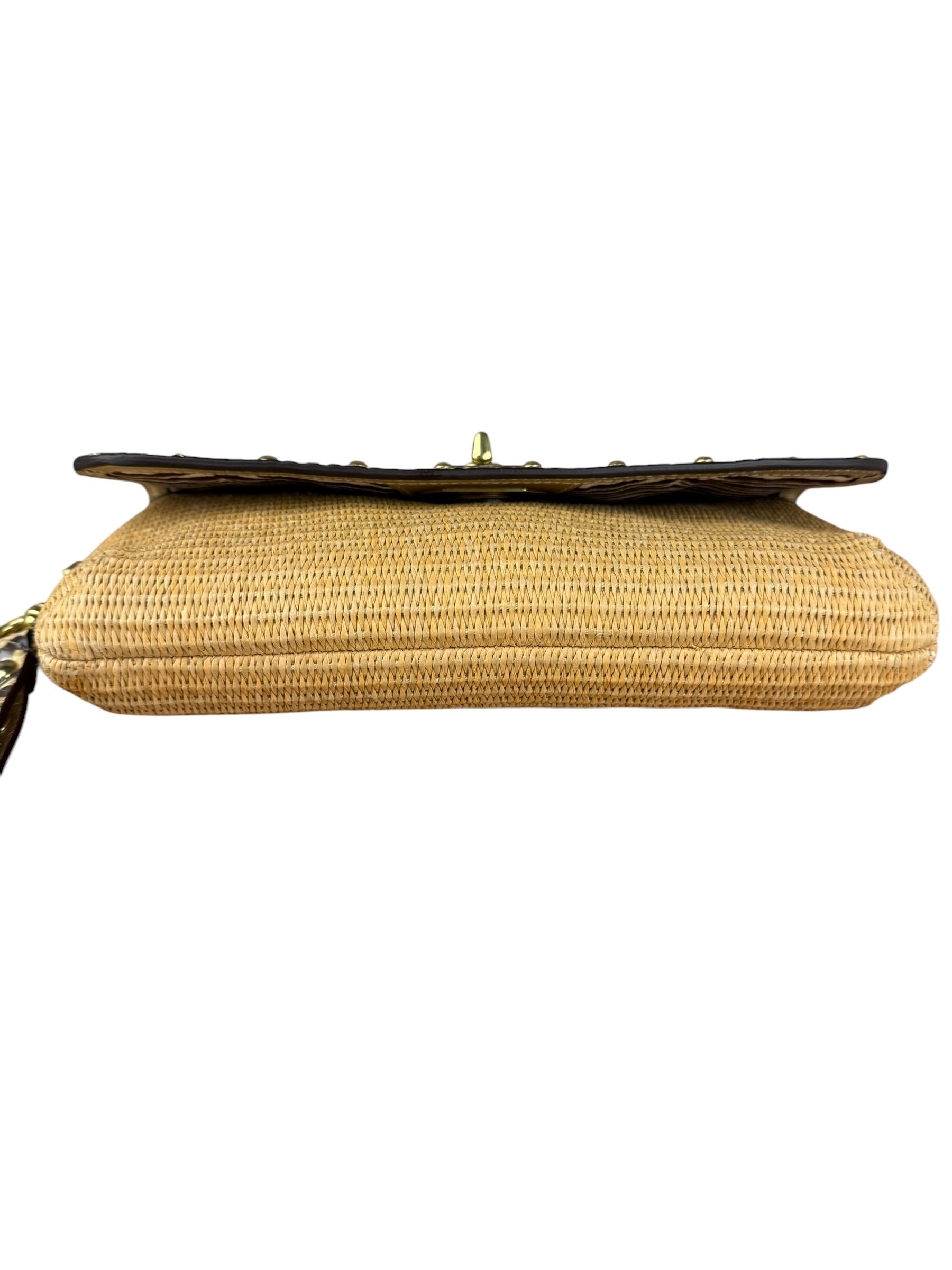 Coach Python-Trimmed Straw Natalie Wristlet