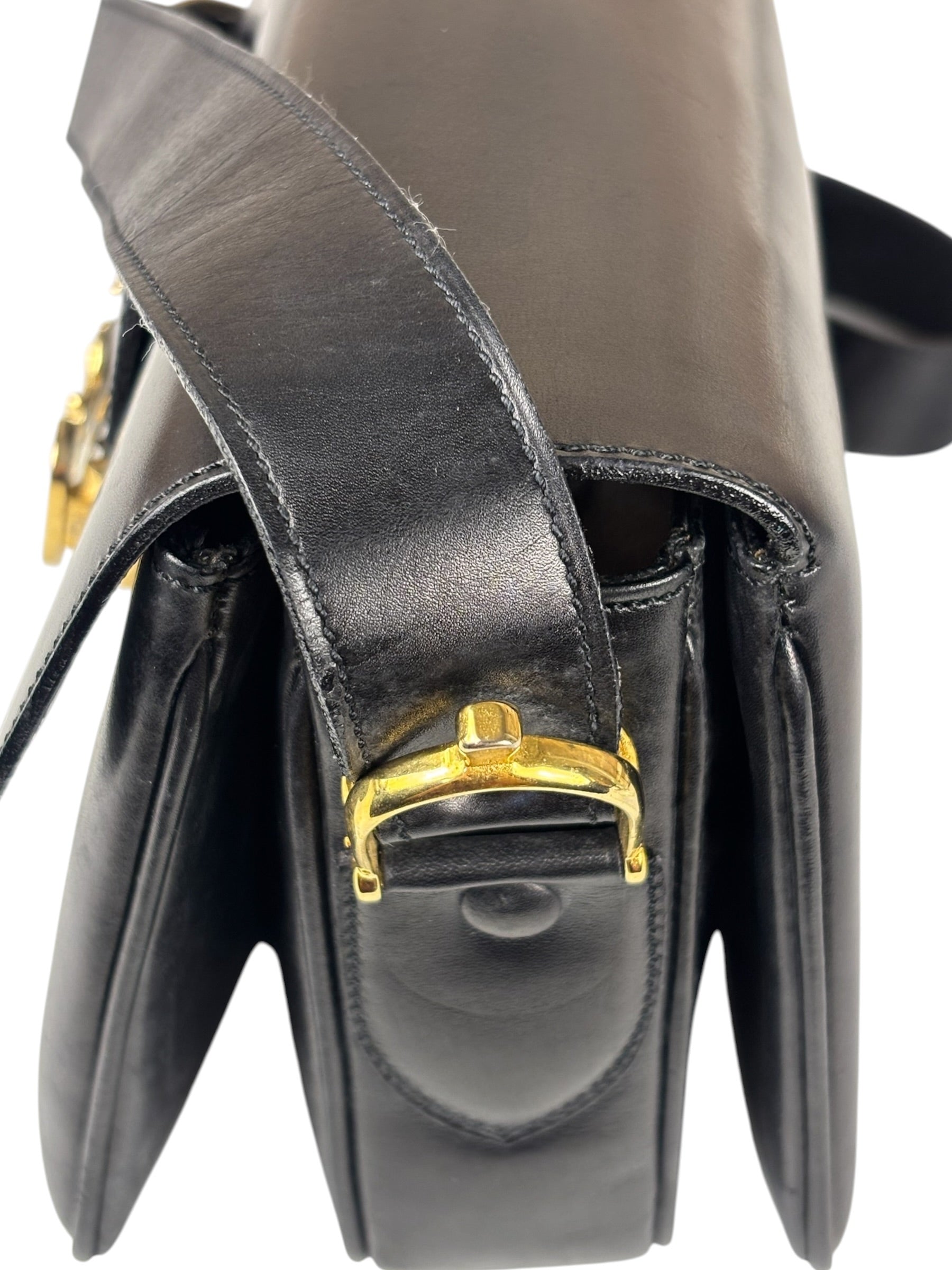 Celine Vintage Black Leather Shoulder Bag