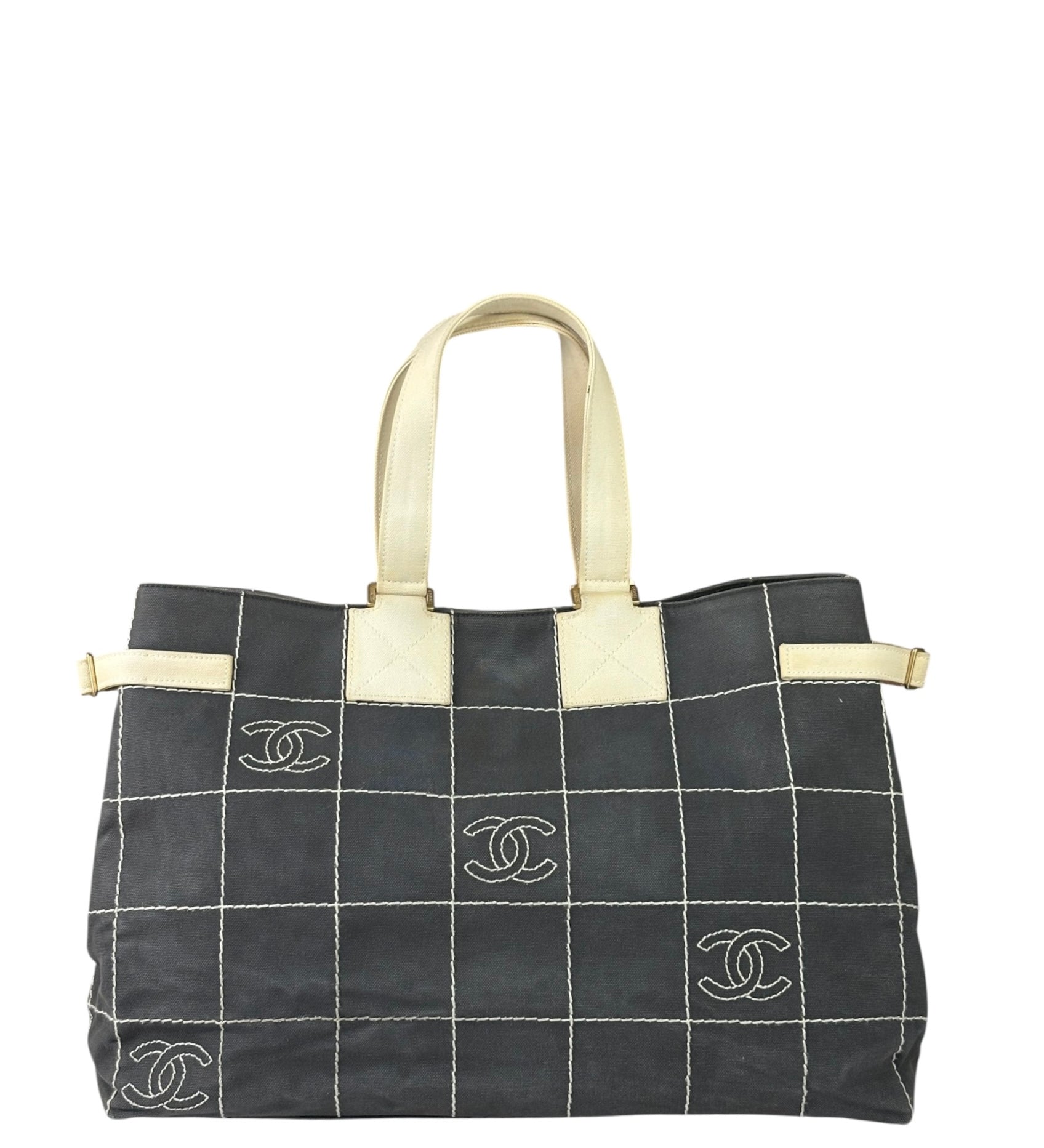 Chanel Vintage Large Square Quilt Tote Faded Black 2003