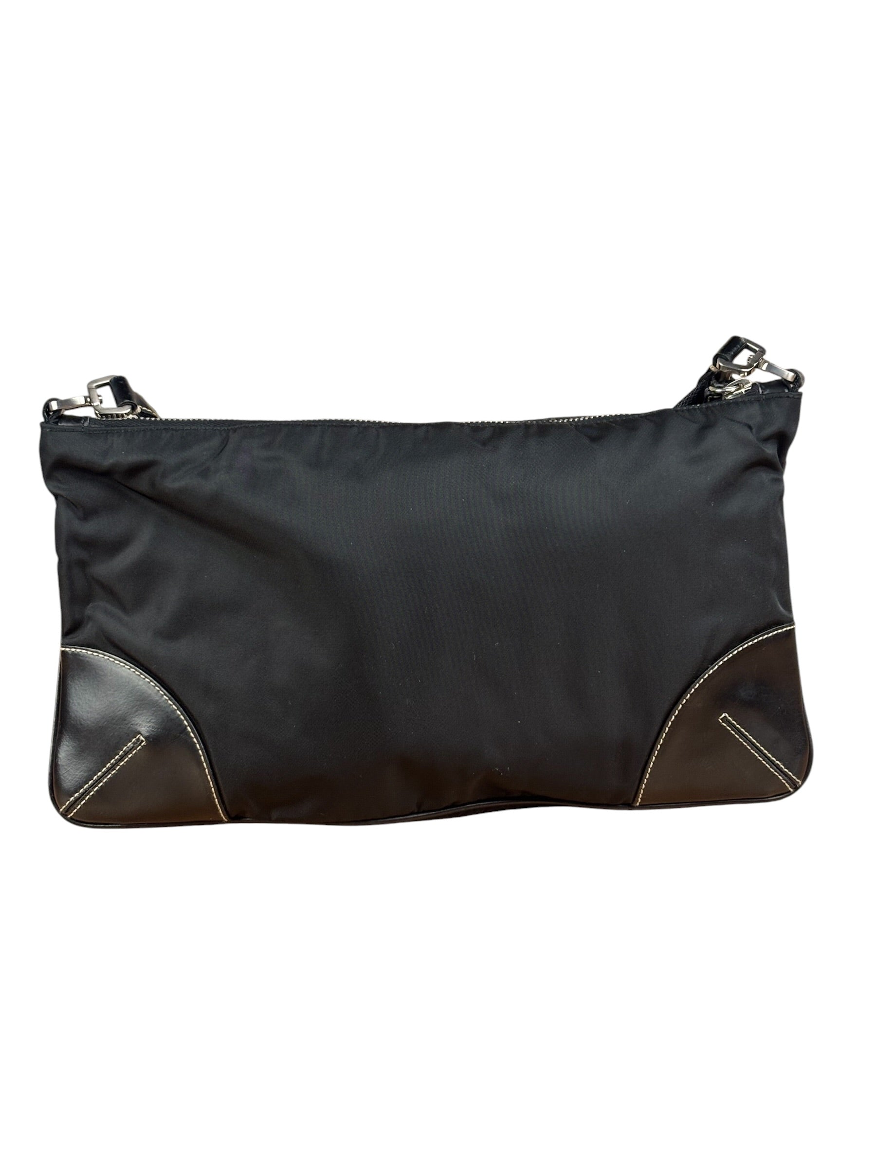 Prada Black Tessuto Nylon Leather Trim Shoulder Bag