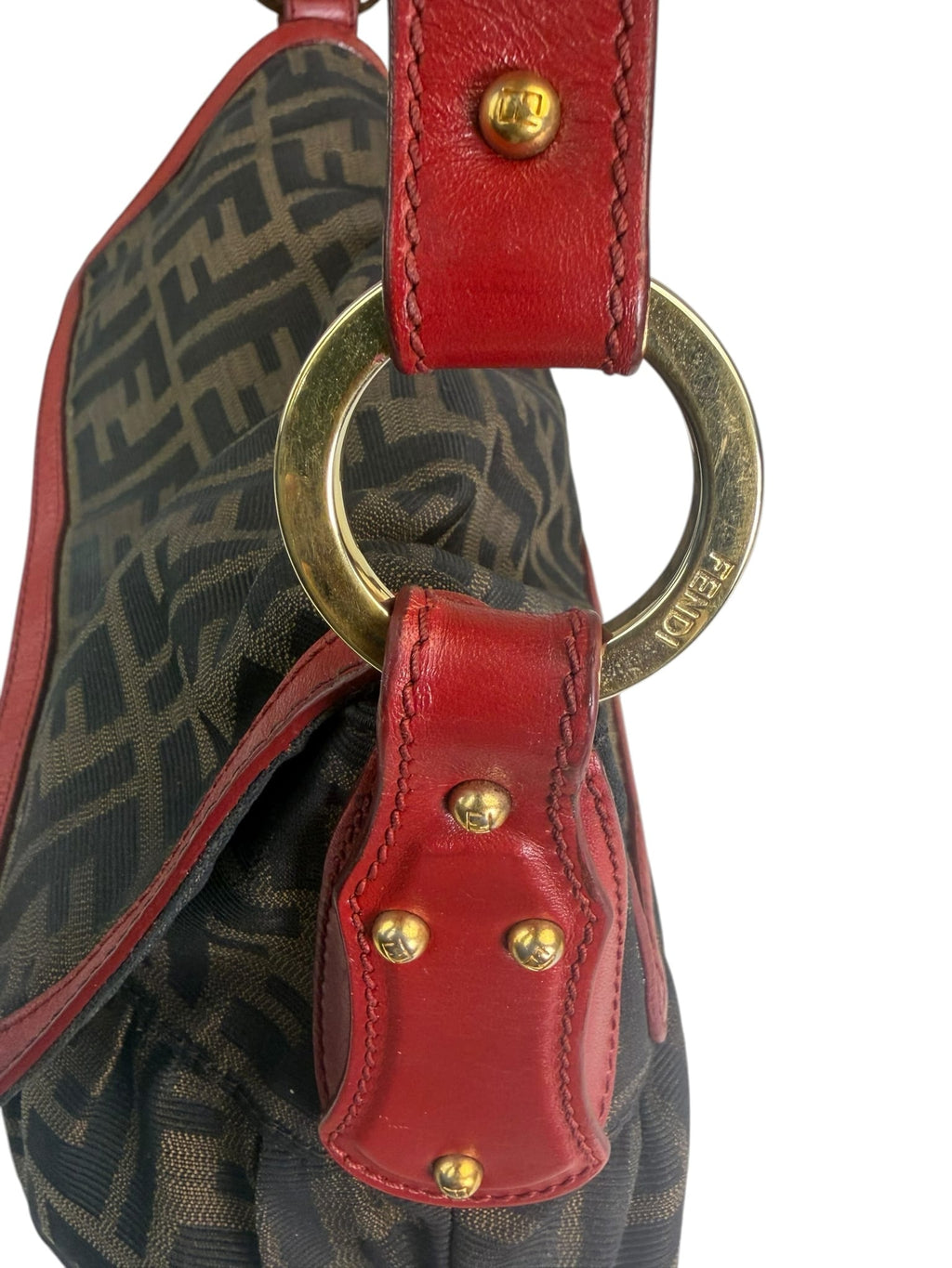 Fendi Canvas Zucca Chef Red Leather Trim Shoulder Bag