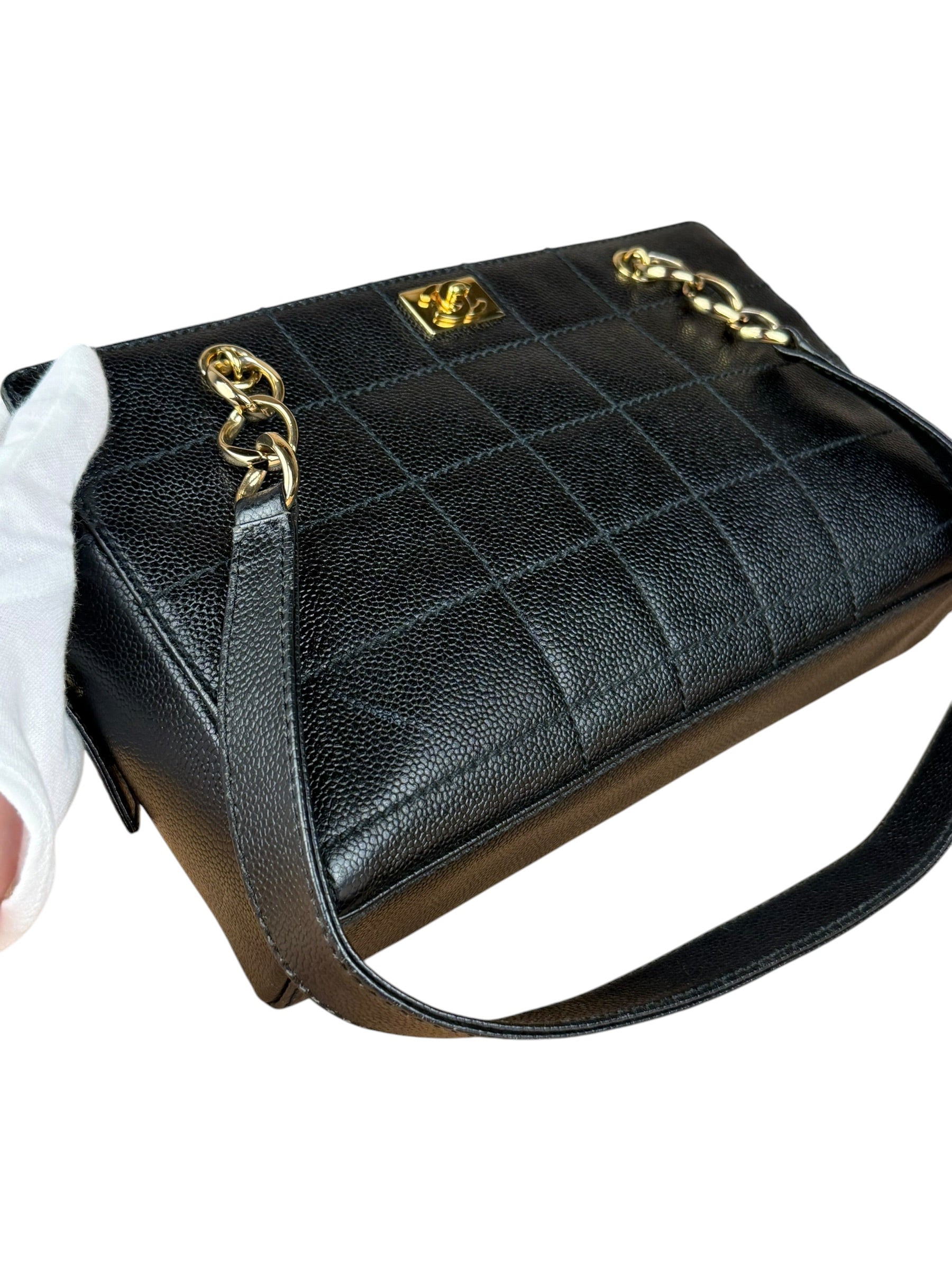 Chanel Black Choco Bar Stitch Caviar Chain Tote 2002