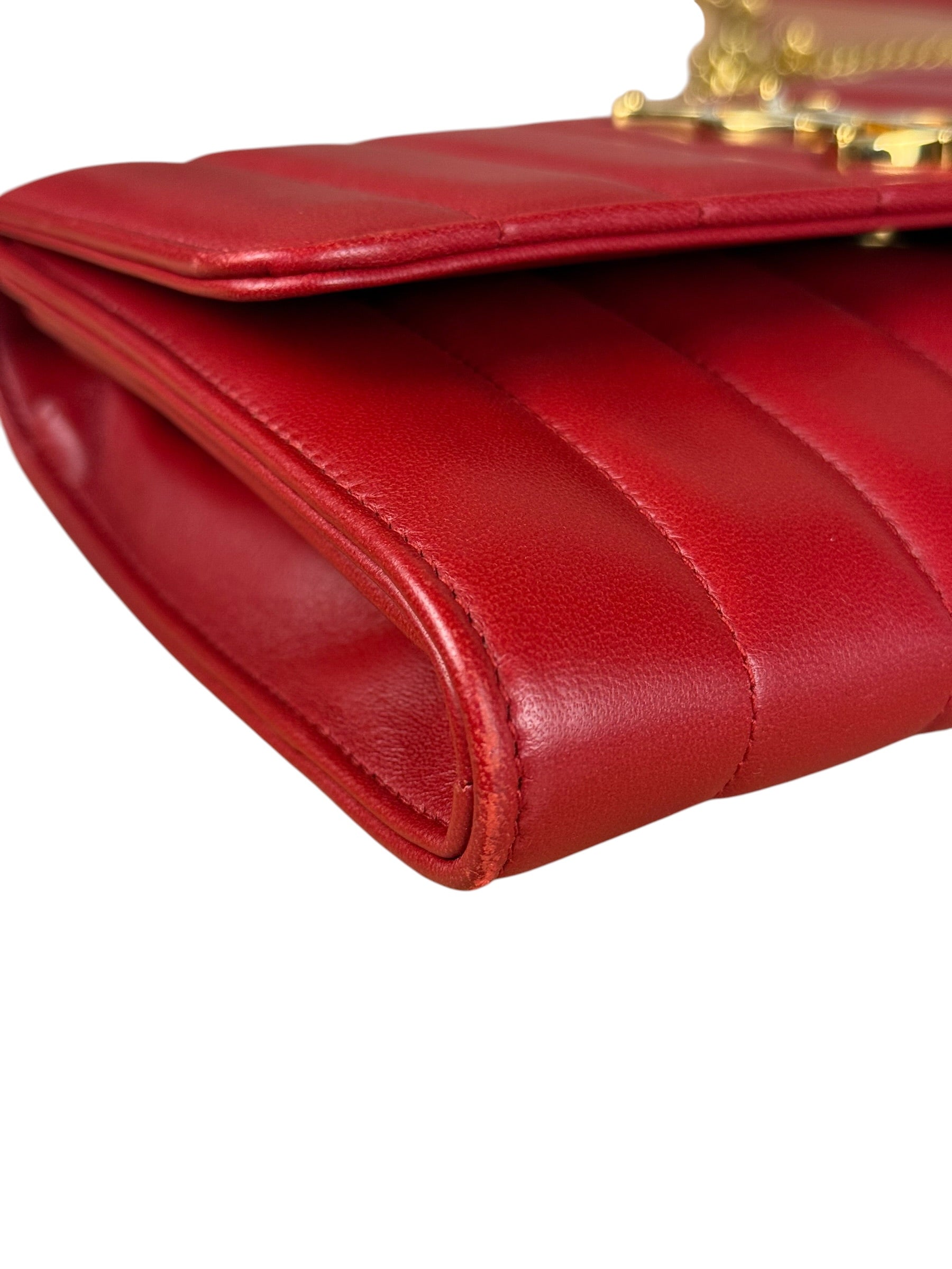 Saint Laurent Red Quilted Leather Vicky Flap Shoulder Bag