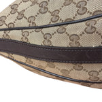 Gucci Vintage Dark Brown Leather Trim GG Canvas Twin Hobo Bag
