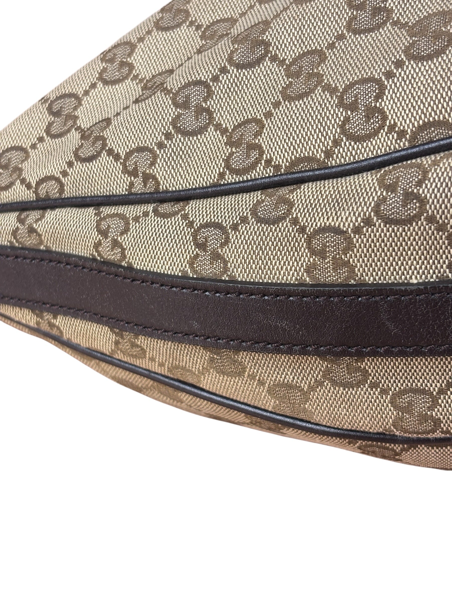 Gucci Vintage Dark Brown Leather Trim GG Canvas Twin Hobo Bag