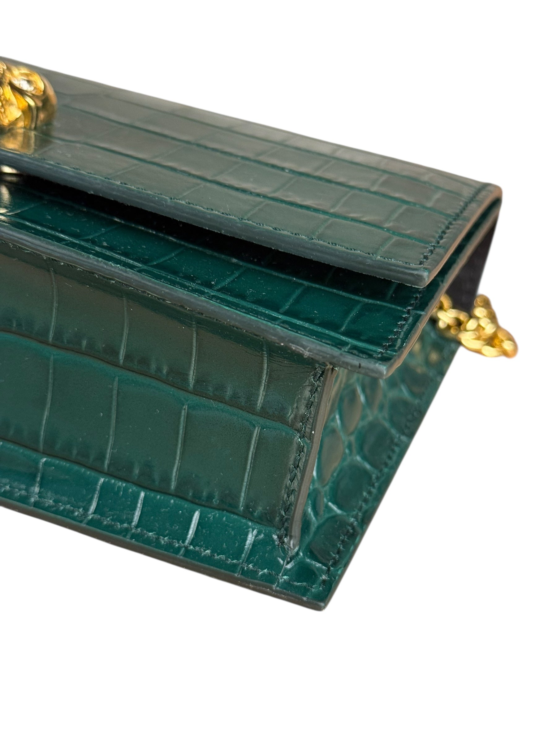 Alexander McQueen Green Croc Embossed Skull Bag