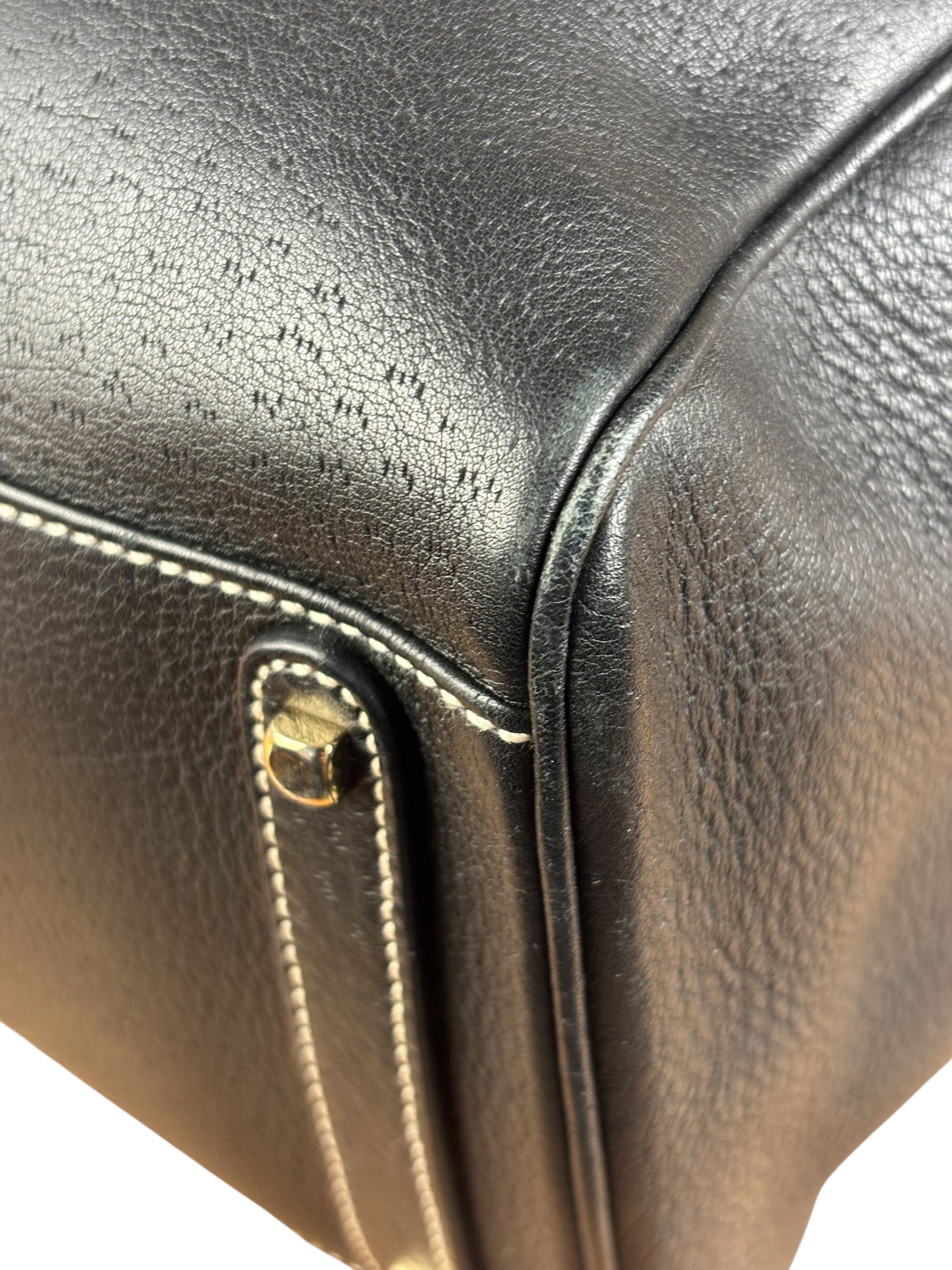 Salvatore Ferragamo Vintage Black Pebbled Leather Tote Bag