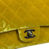 Chanel Yellow Quilted Velvet/Leather Double Flap Bag 2015