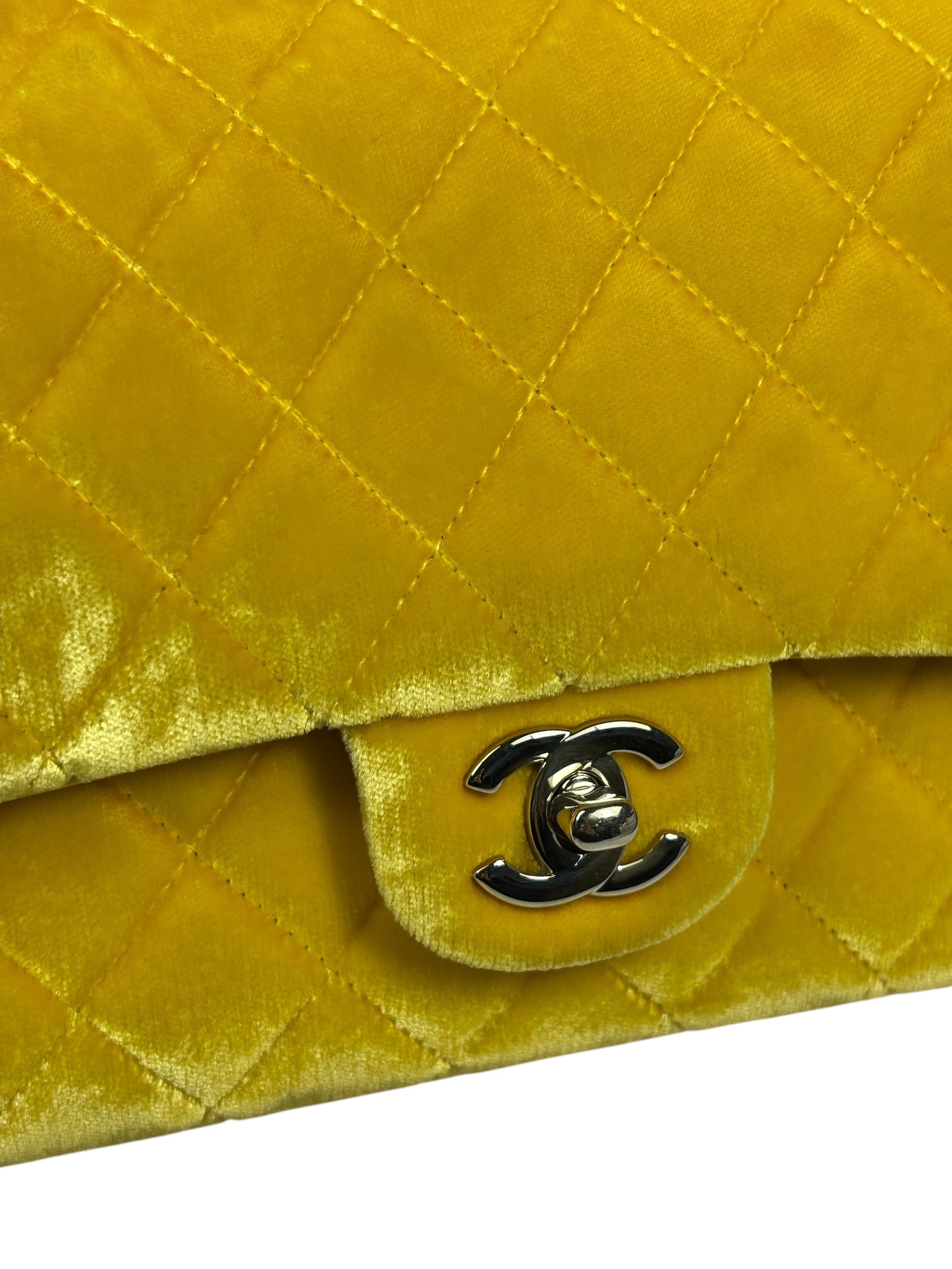 Chanel Yellow Quilted Velvet/Leather Double Flap Bag 2015