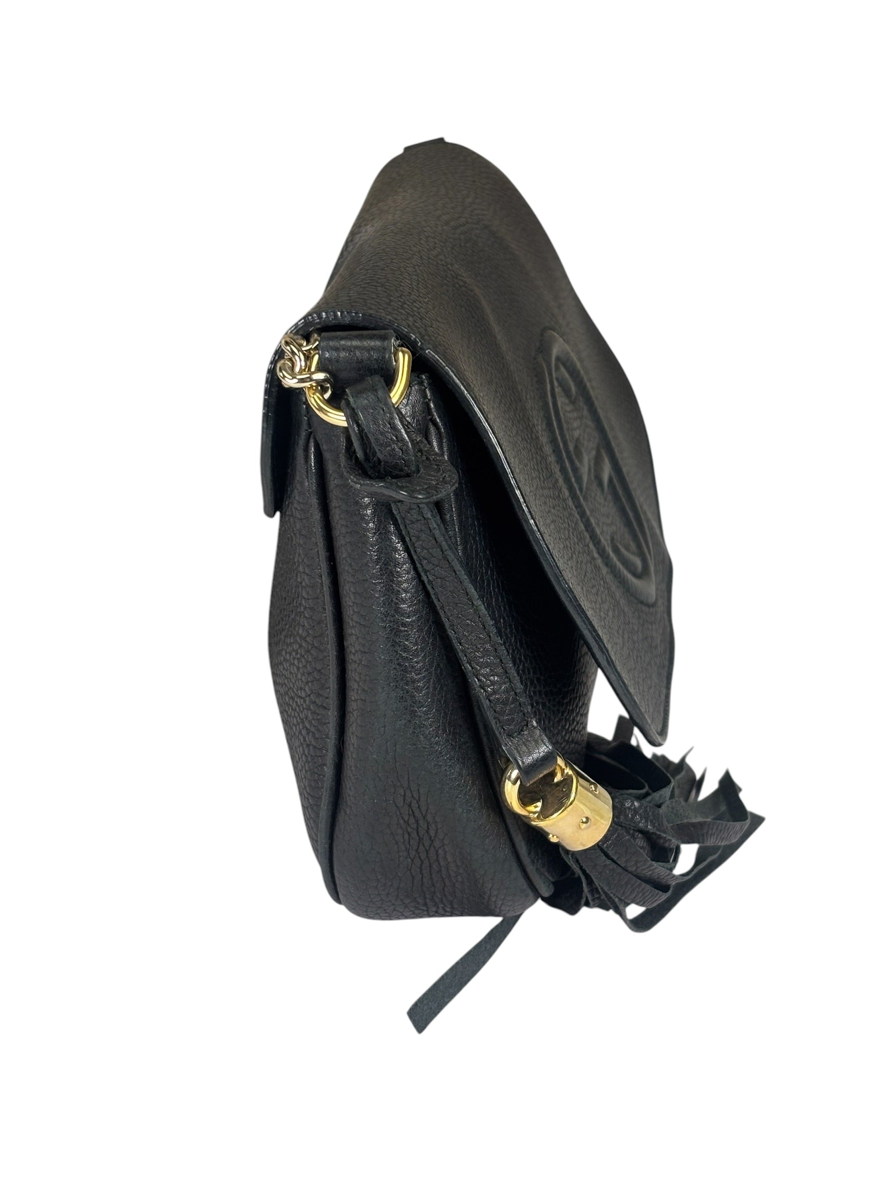 Gucci Black Pebbled Leather Soho Chain Flap Crossbody Bag