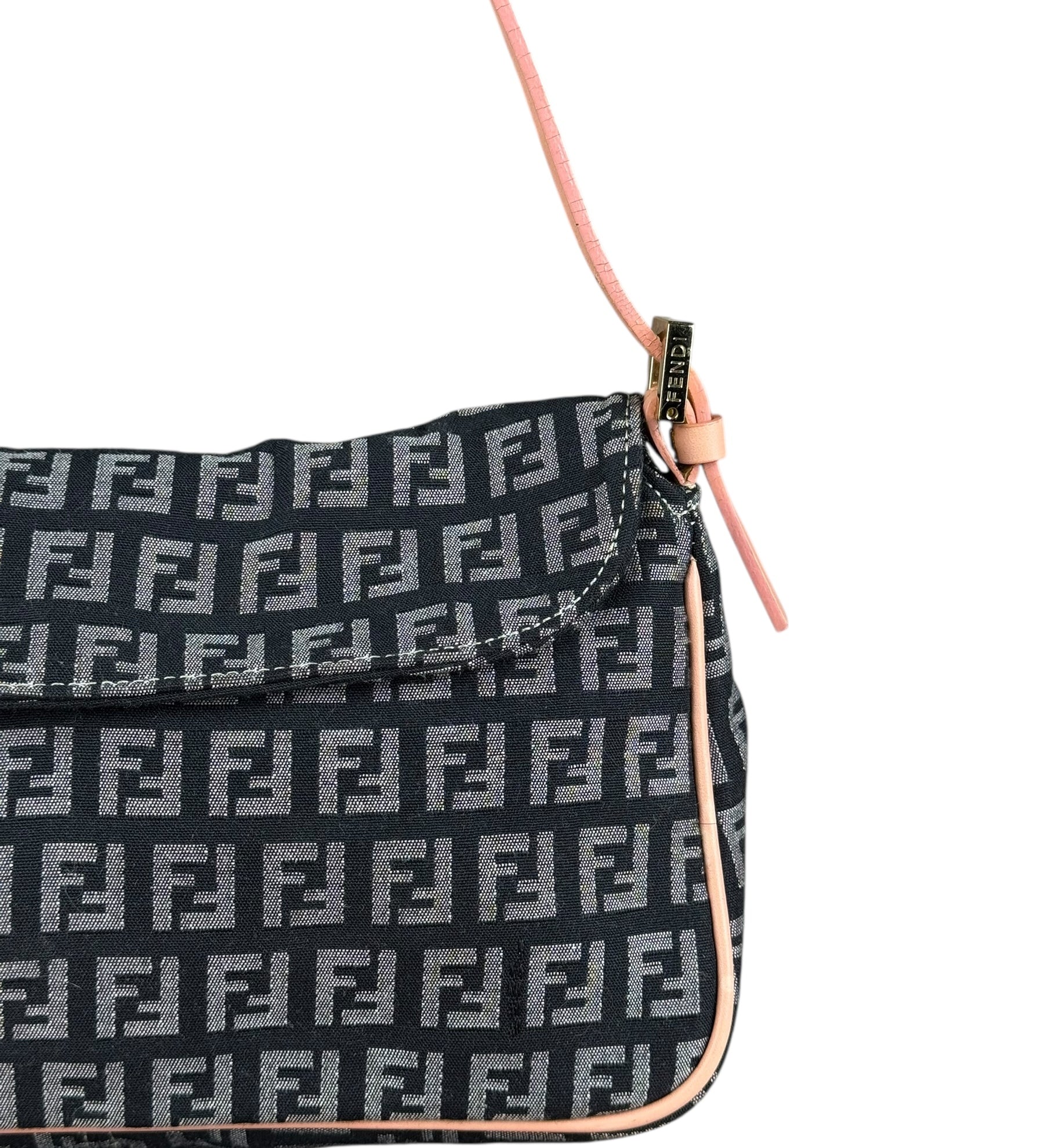 Fend FF Zucca Black Grey Pochette Pink Leather Strap