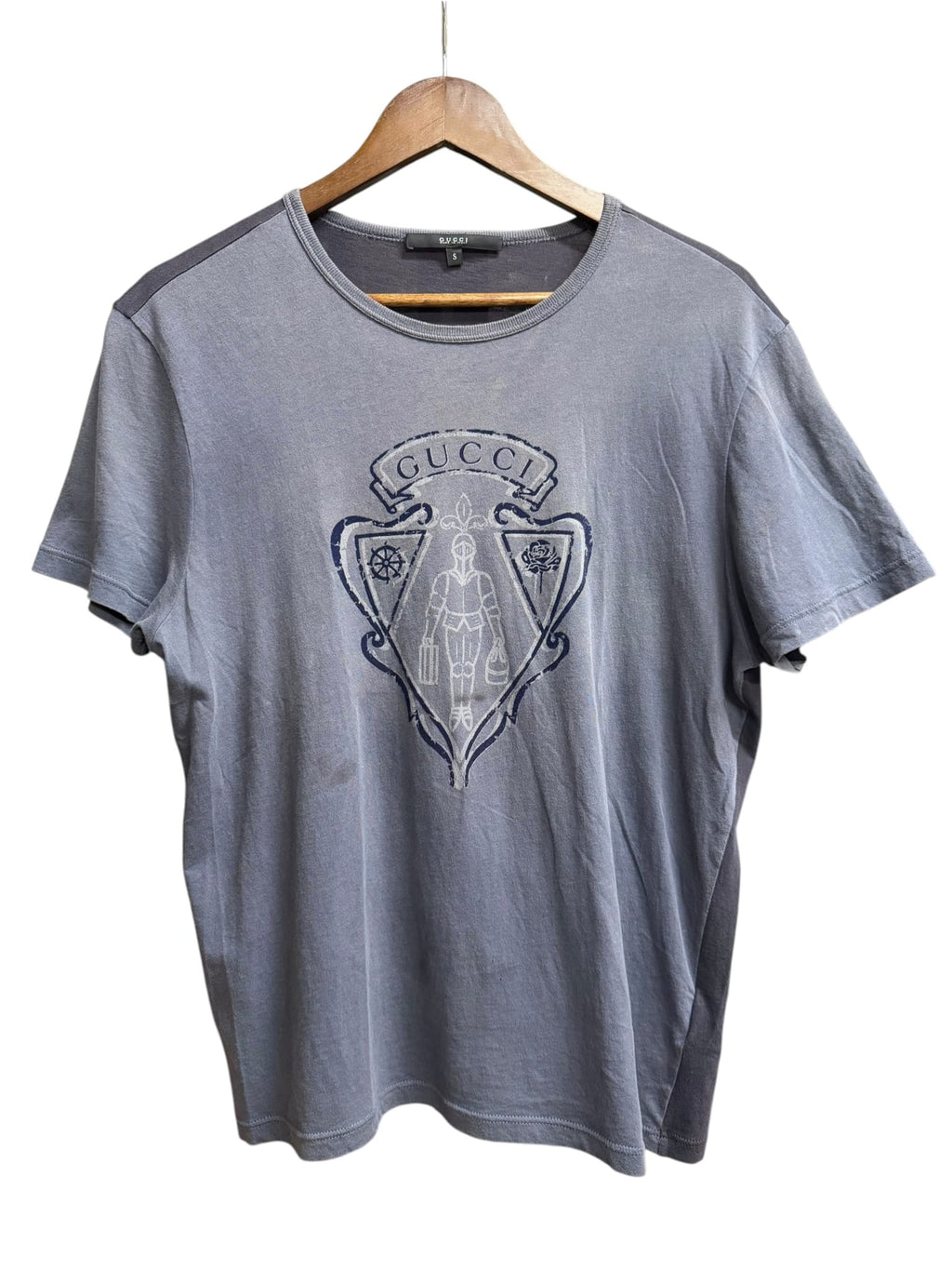 Gucci Two-Tone Blueish Grey Medieval Crest Tee