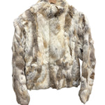 Diva Brown/White Zip-Up Rabbit Fur Jacket