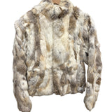 Diva Brown/White Zip-Up Rabbit Fur Jacket