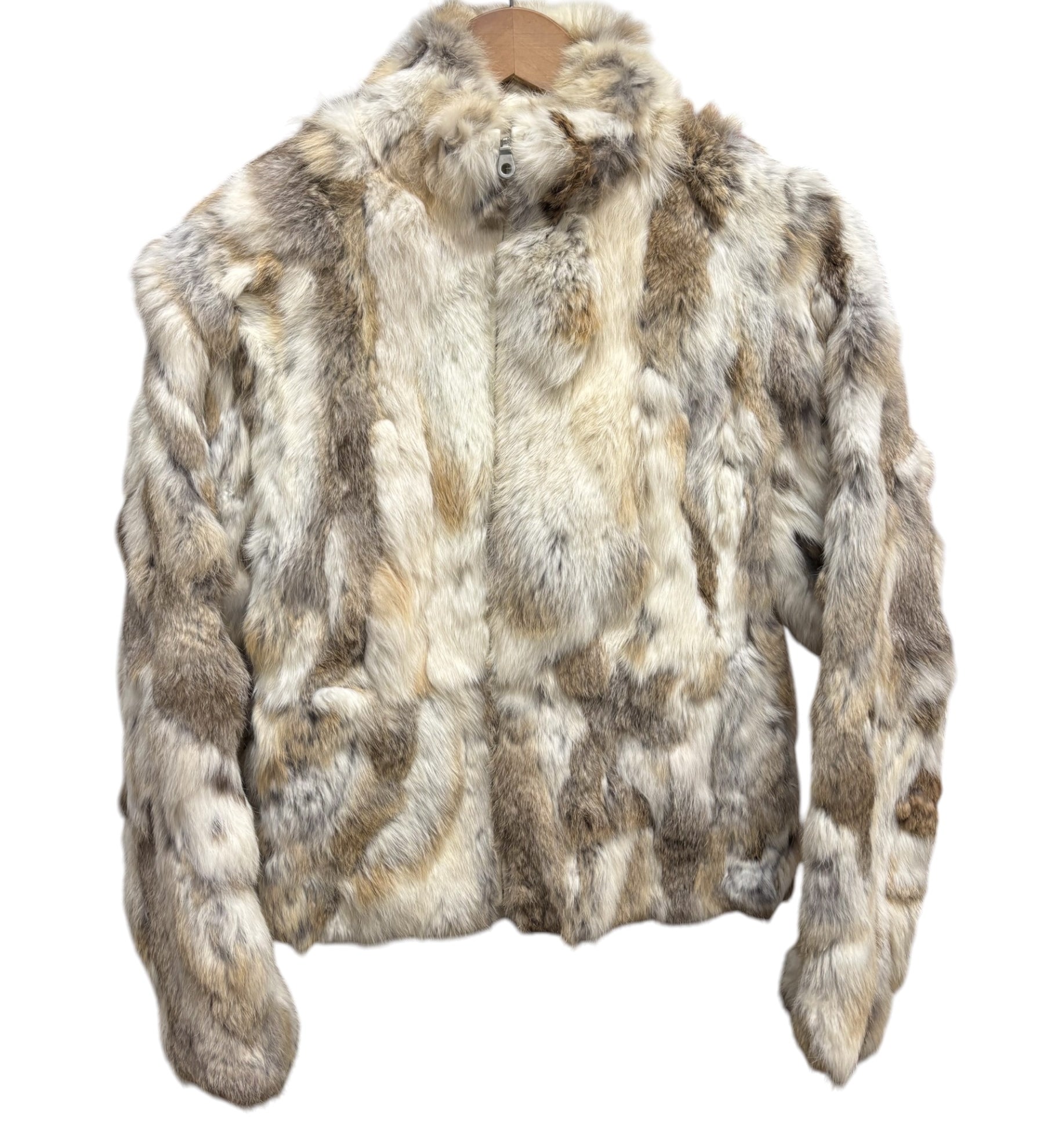 Diva Brown/White Zip-Up Rabbit Fur Jacket