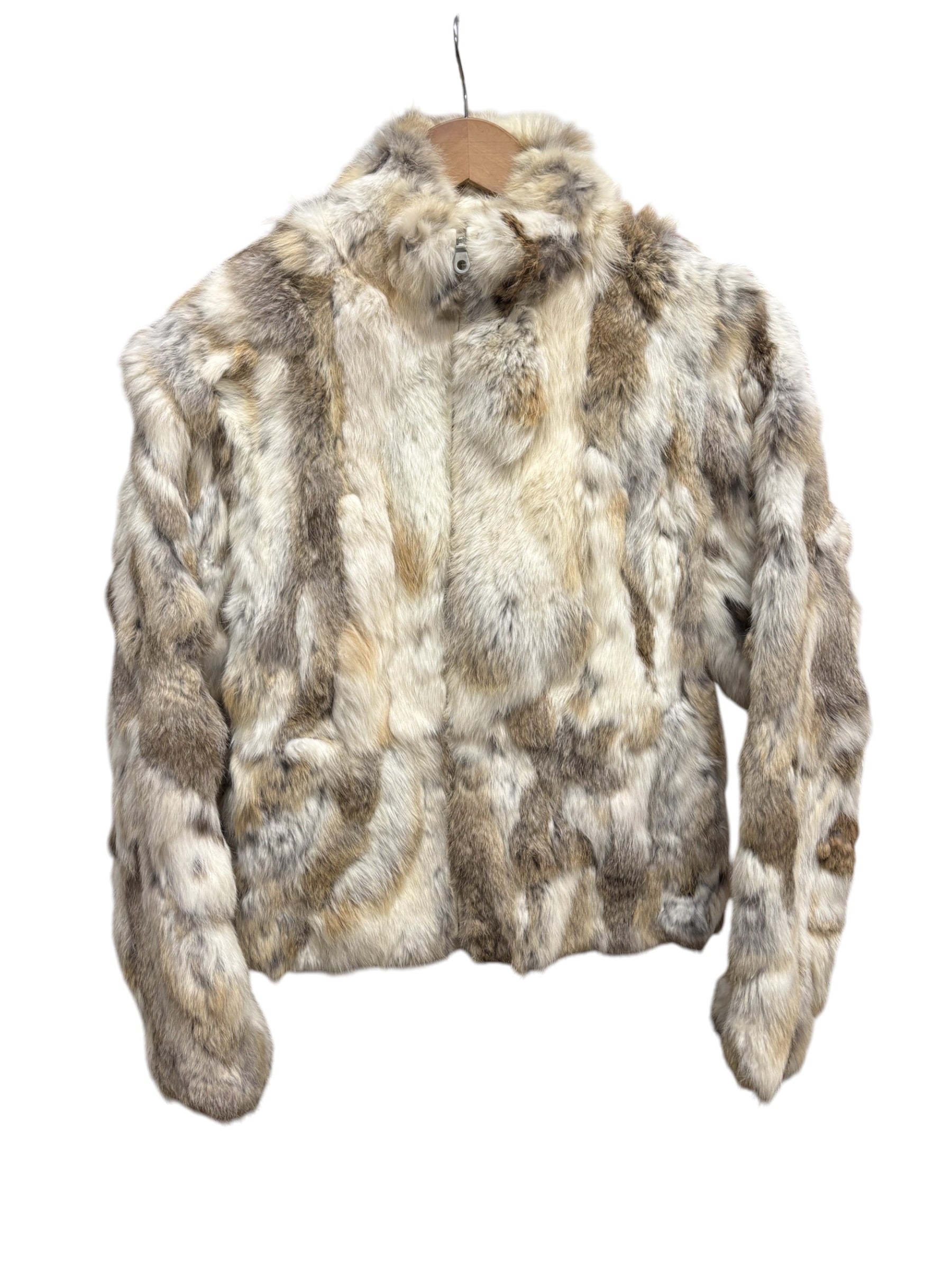 Diva Brown/White Zip-Up Rabbit Fur Jacket