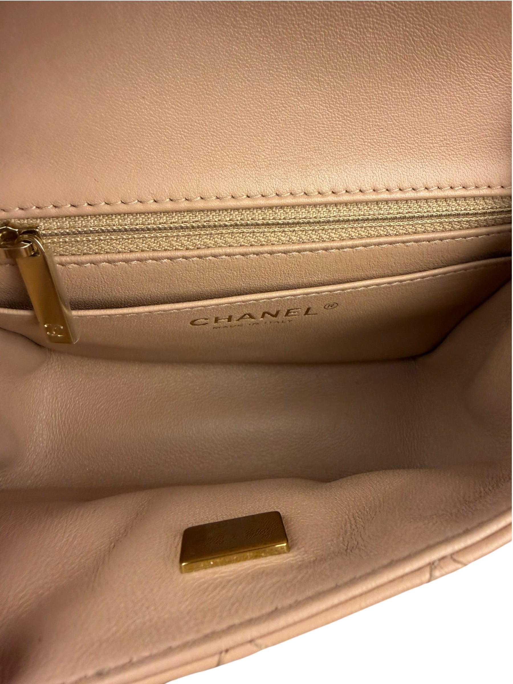 Chanel Beige Quilted Lambskin Mini Flap Bag 2023