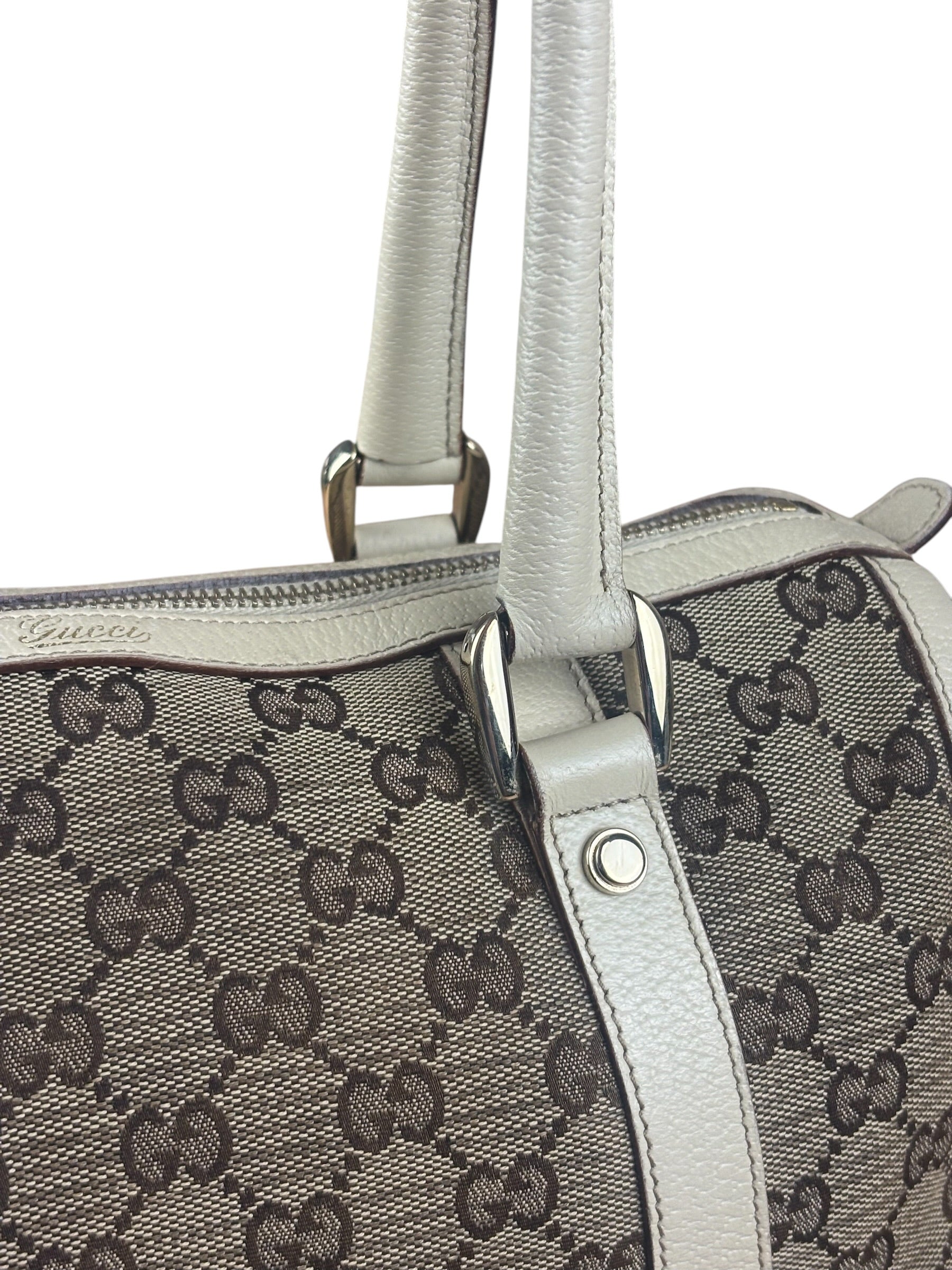 Gucci Bicolor Leather Trim Canvas GG Monogram Shoulder Bag