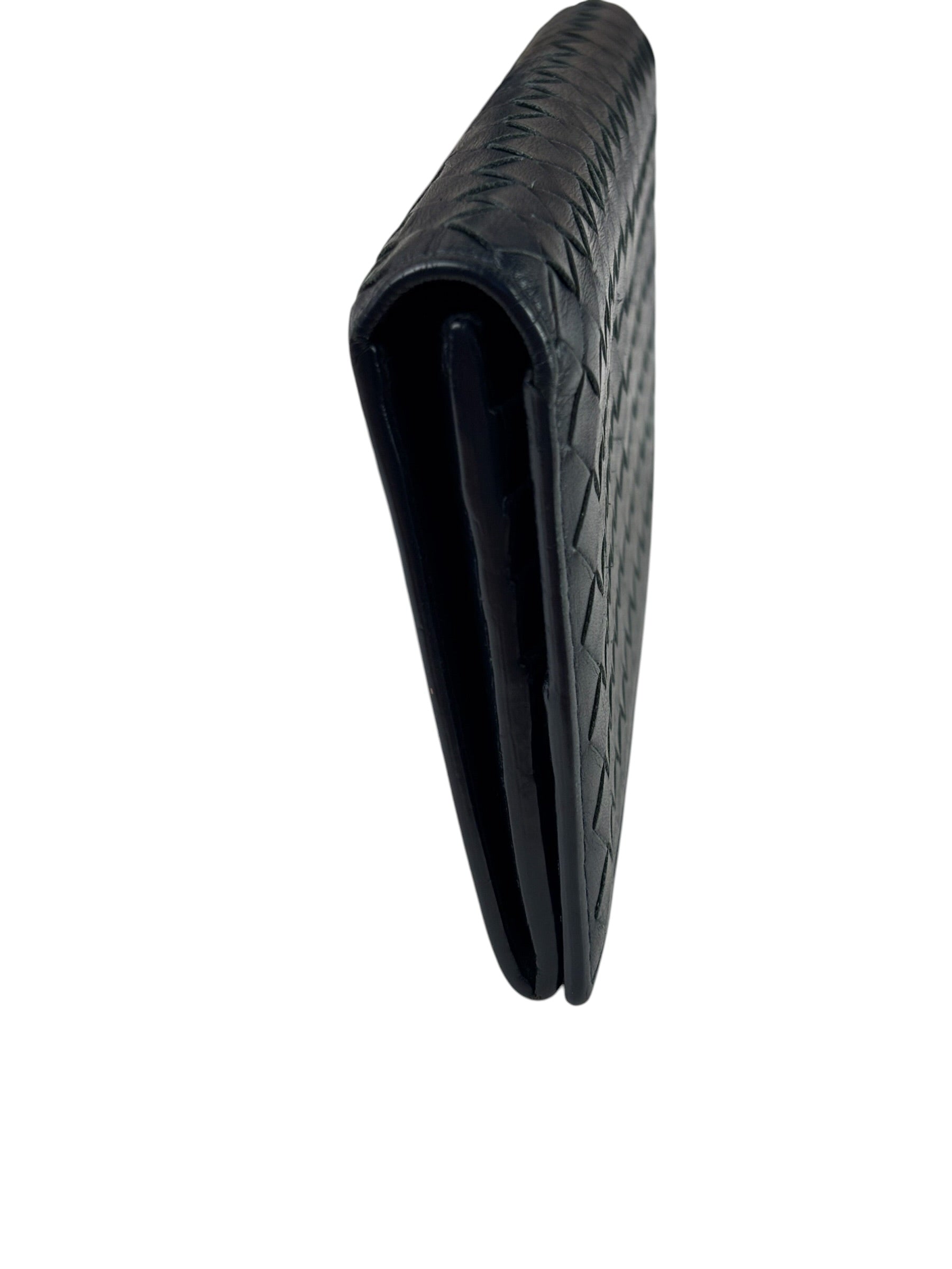 Bottega Veneta Navy Intrecciato Bi-Fold Flap Long Wallet