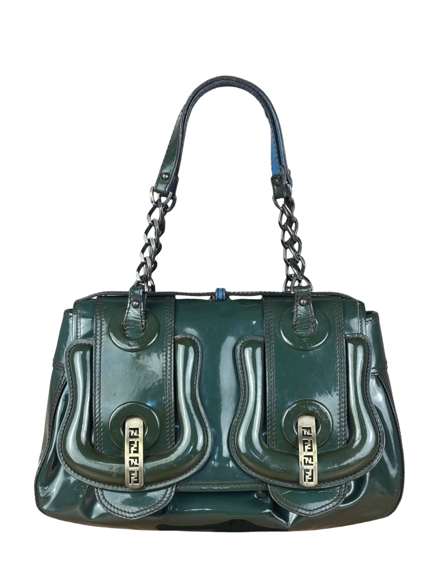 Fendi Vintage Green Patent Leather B Handbag