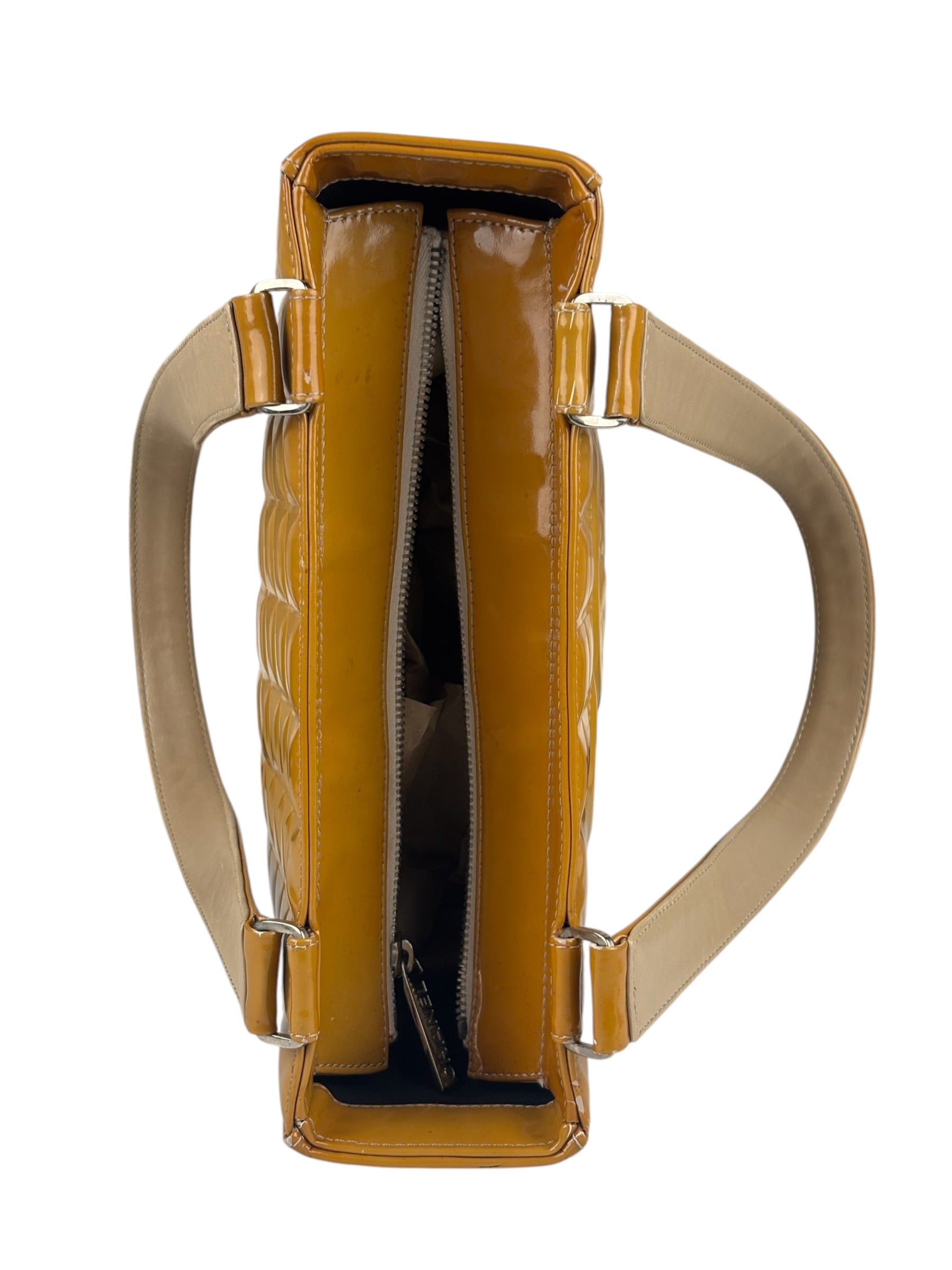 Chanel Vintage Yellow Leather Chocolate Bar Patent Tote Bag 2002