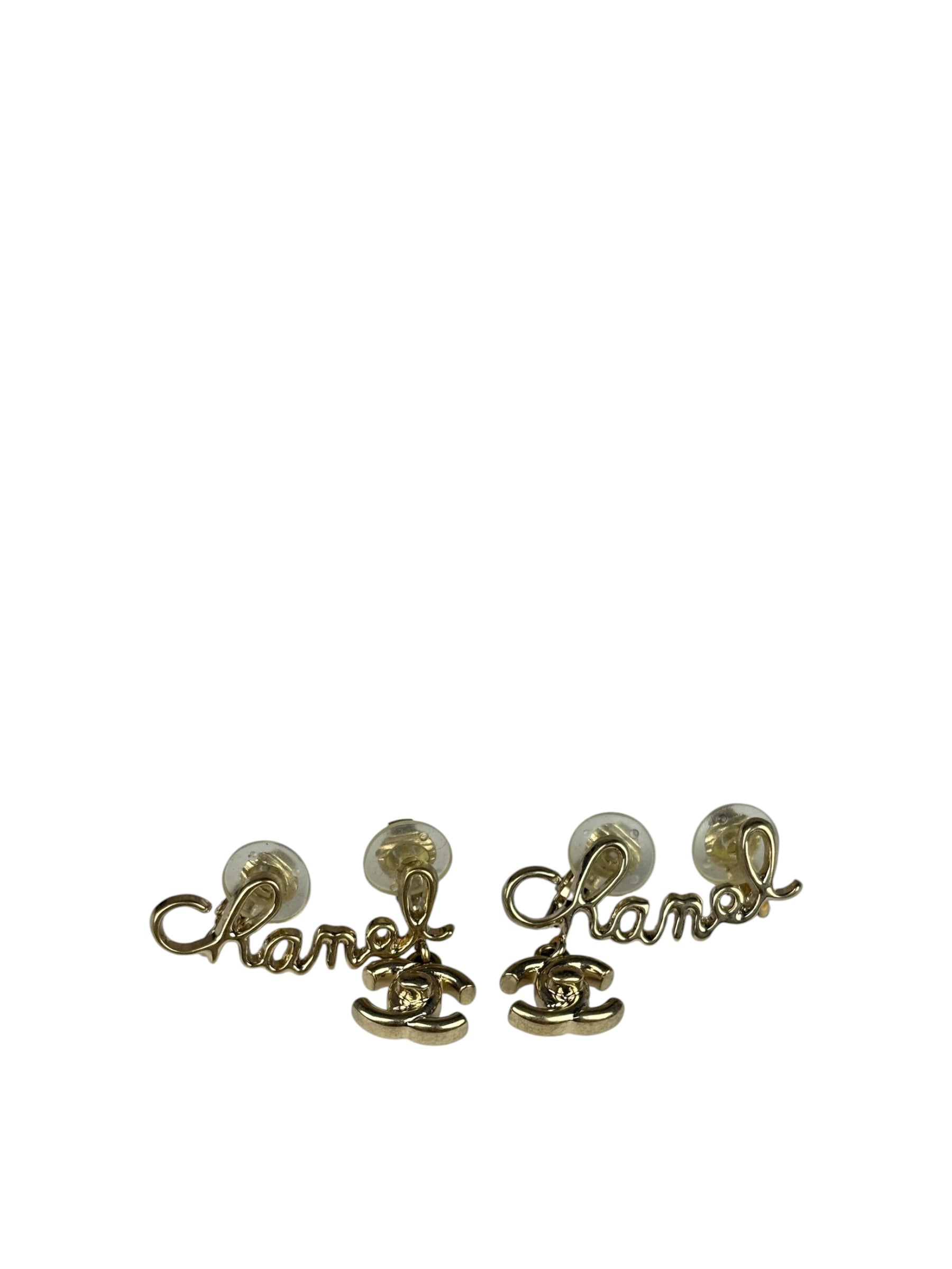 Chanel Gold Tone Cursive CC Climber Clip-On Earrings