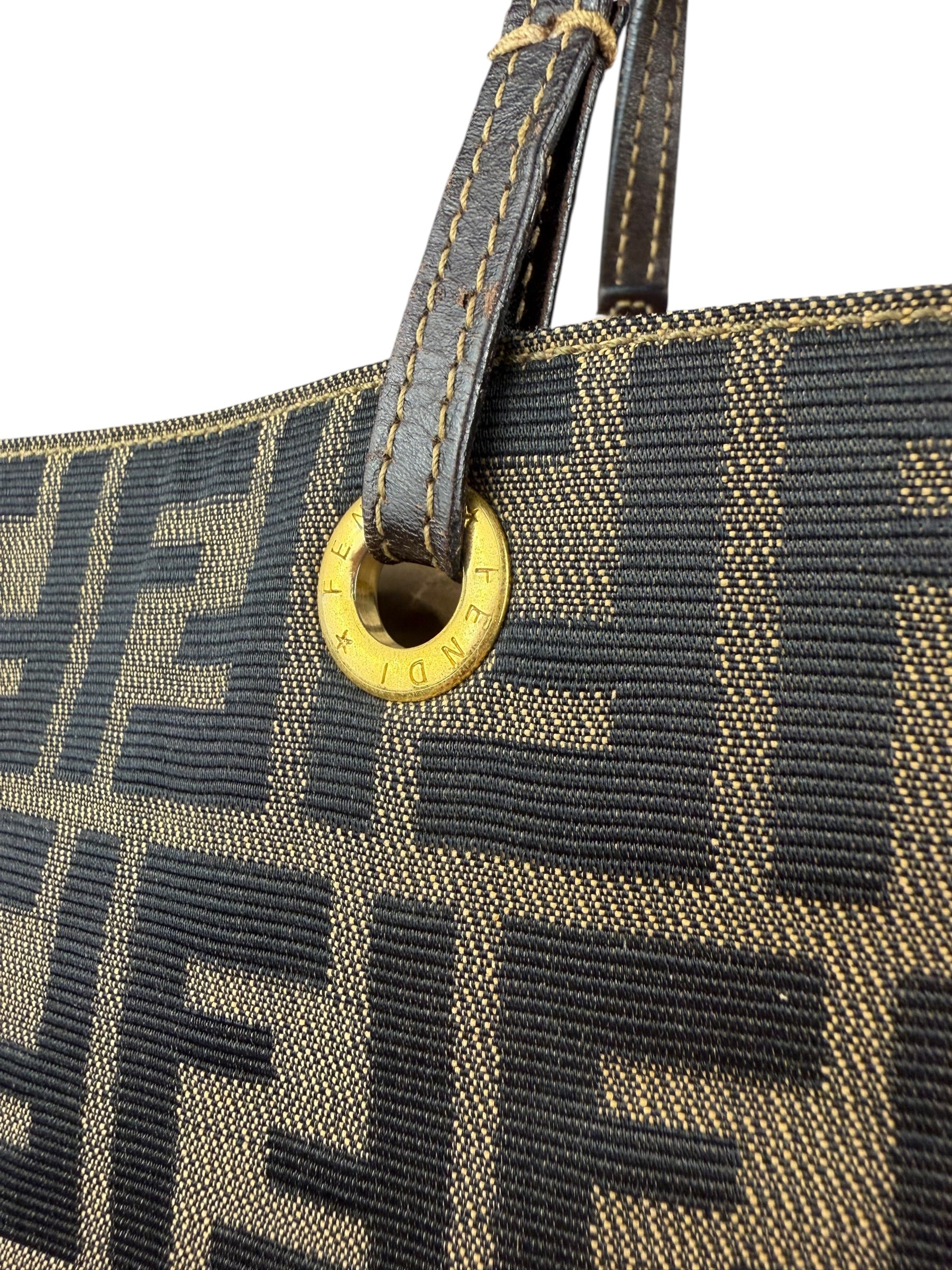 Fendi Brown Leather Trim Canvas  Zucca Tote Bag