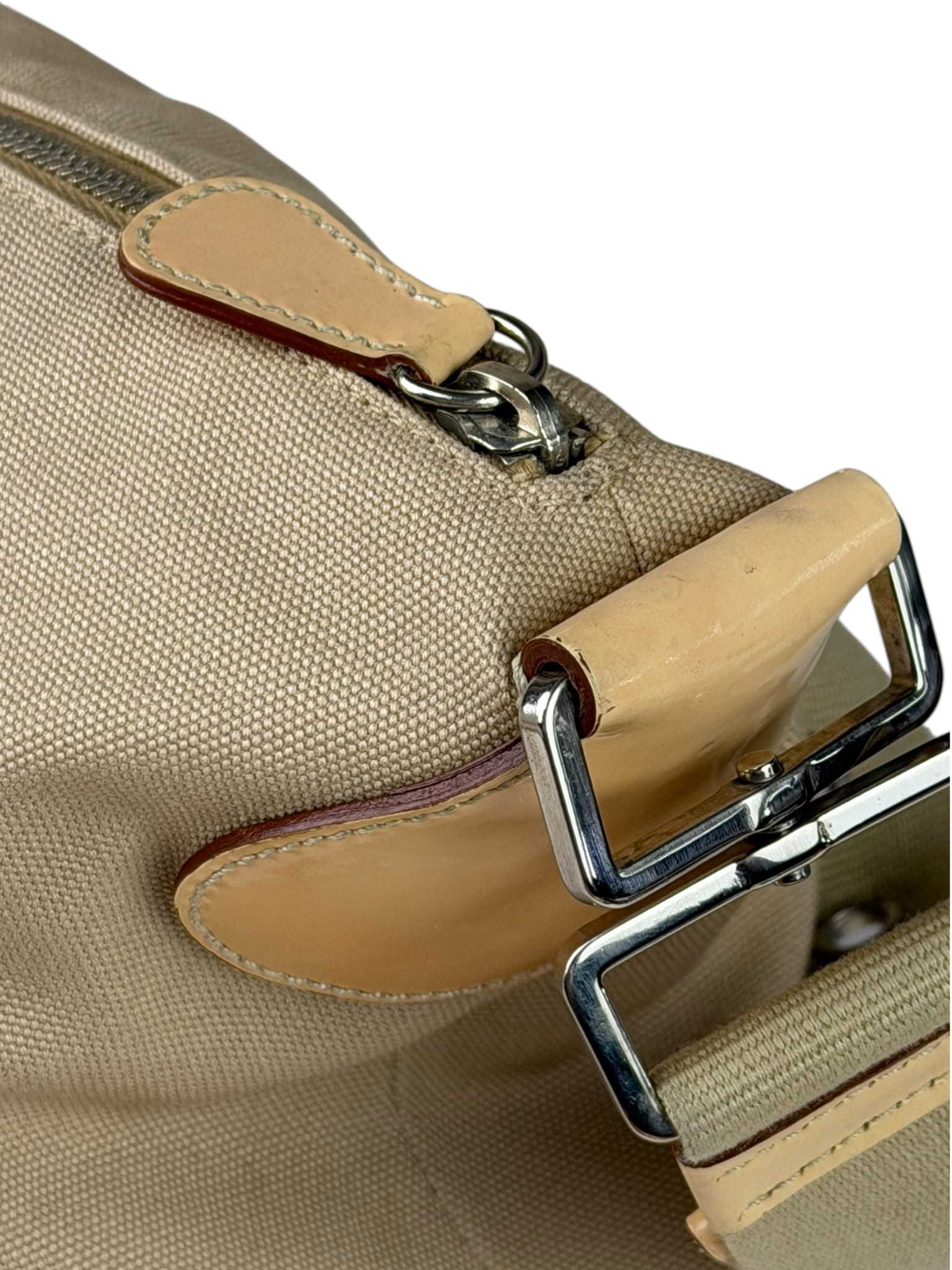 Prada Beige Cloth/Patent Leather Trim Shoulder Bag