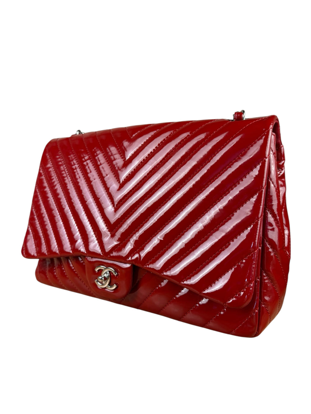 Chanel Red Patent Chevron Jumbo Flap 2010