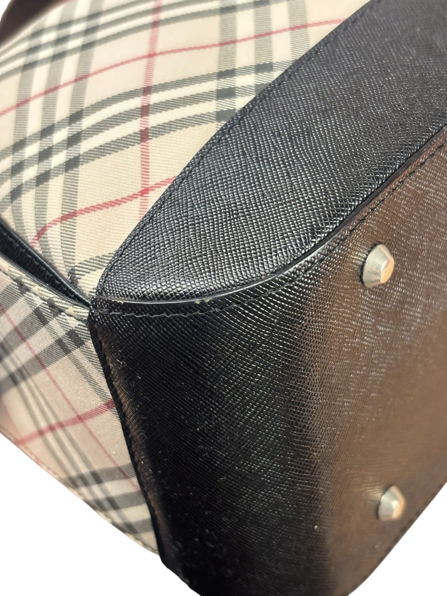 Burberry Black/Beige Saffiano Leather Trim Nova Check Hobo Bag