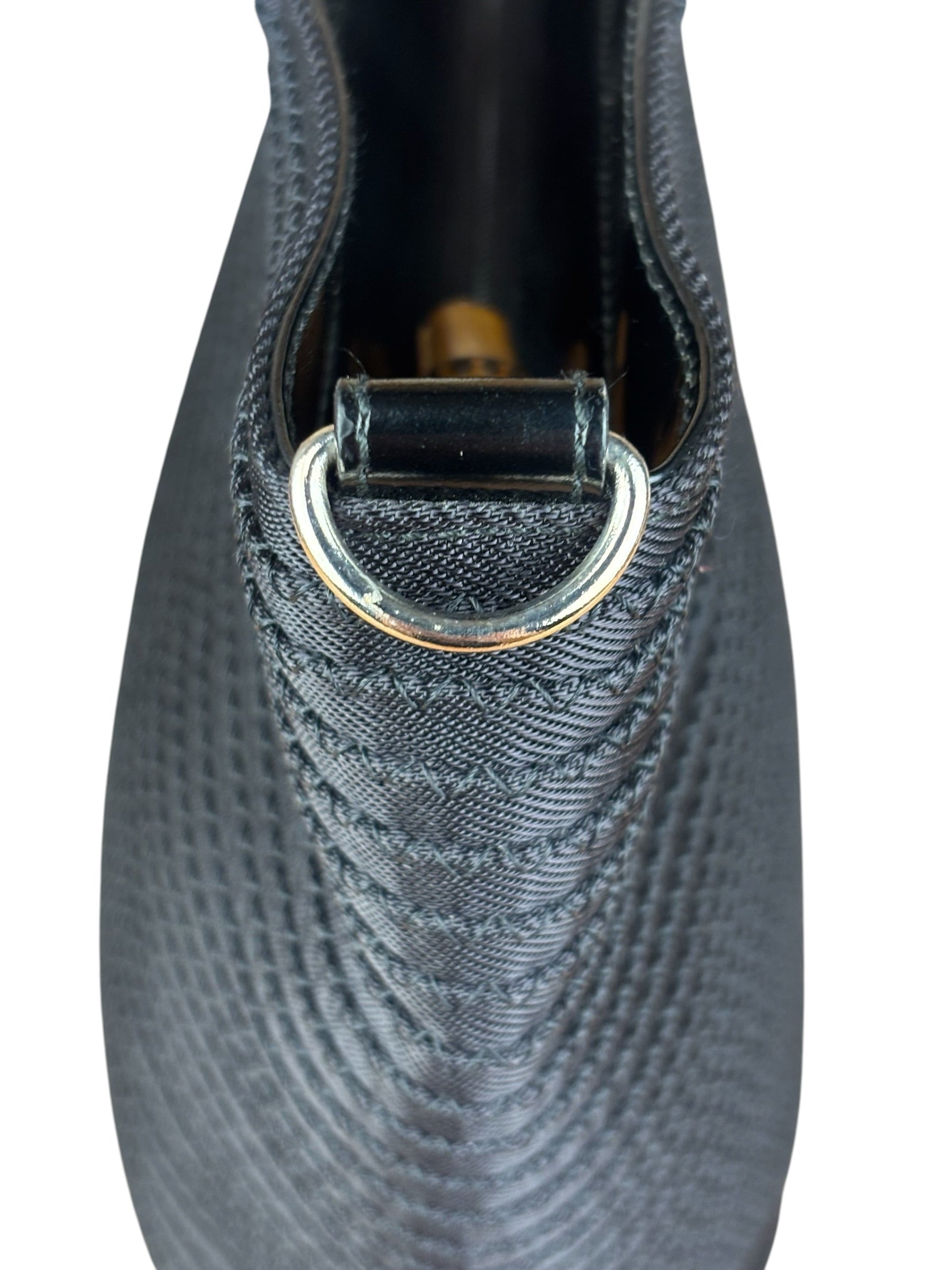 Gucci Vintage Black Ribbed Bamboo Top Handle Bag