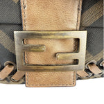 Fendi Vintage Brown Leather Trim Zucca Whipstitch XL Baguette