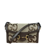 Gucci Brown Leather Trim Monogram Jumbo GG Mini Shoulder Bag