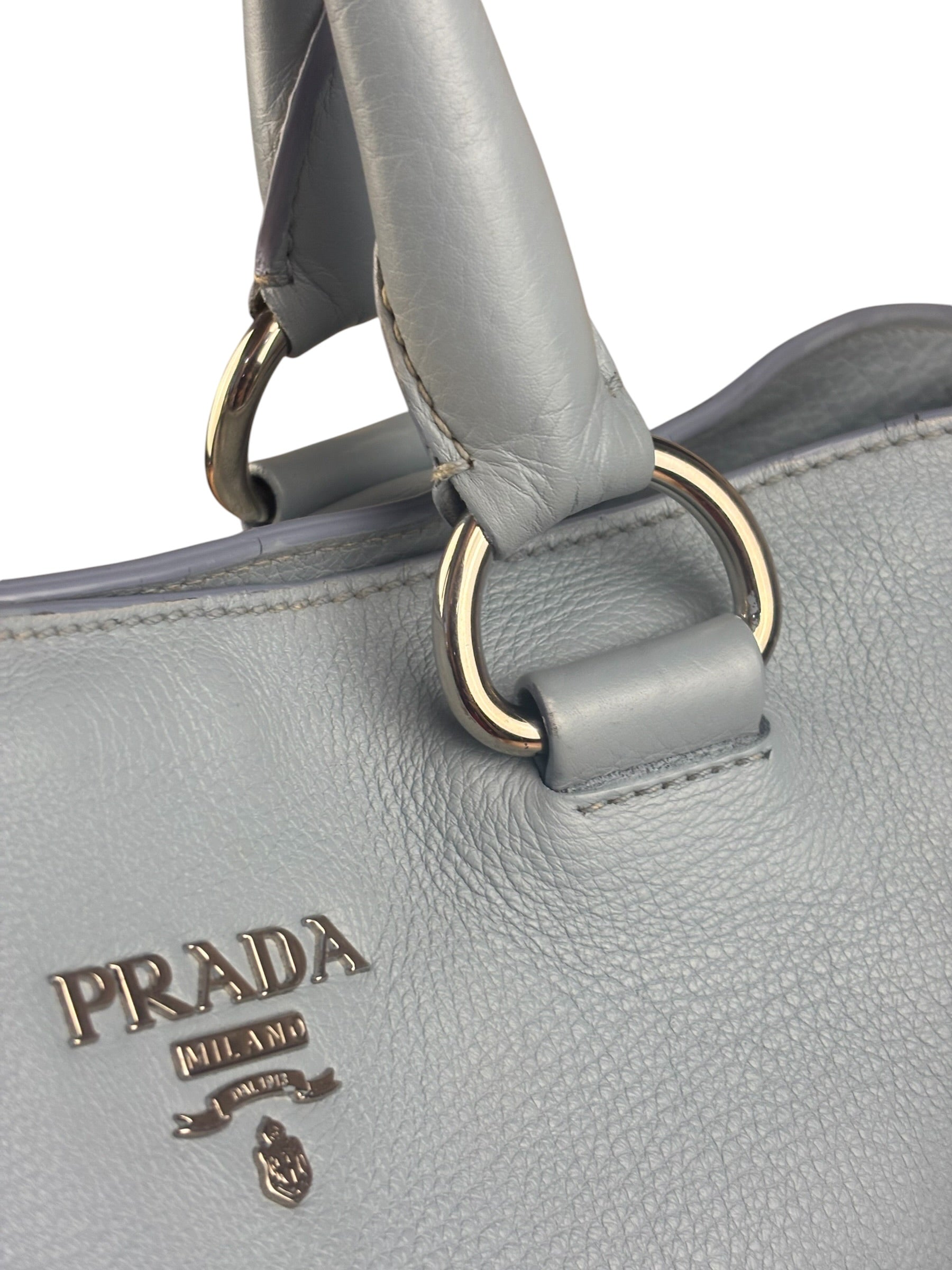 Prada Light Blue Vitello Daino Leather Tote