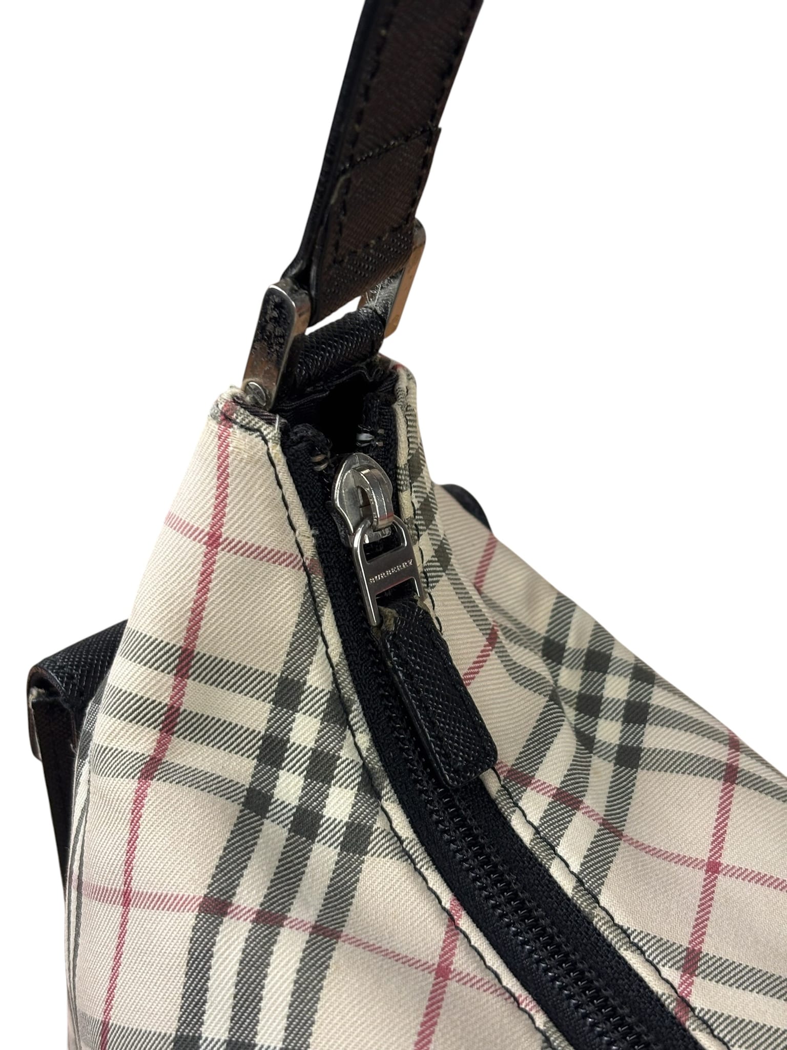 Burberry Black/Beige Saffiano Leather Trim Nova Check Hobo Bag