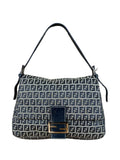 Fendi Navy/Grey Leather Trim Zucca Mamma Baguette