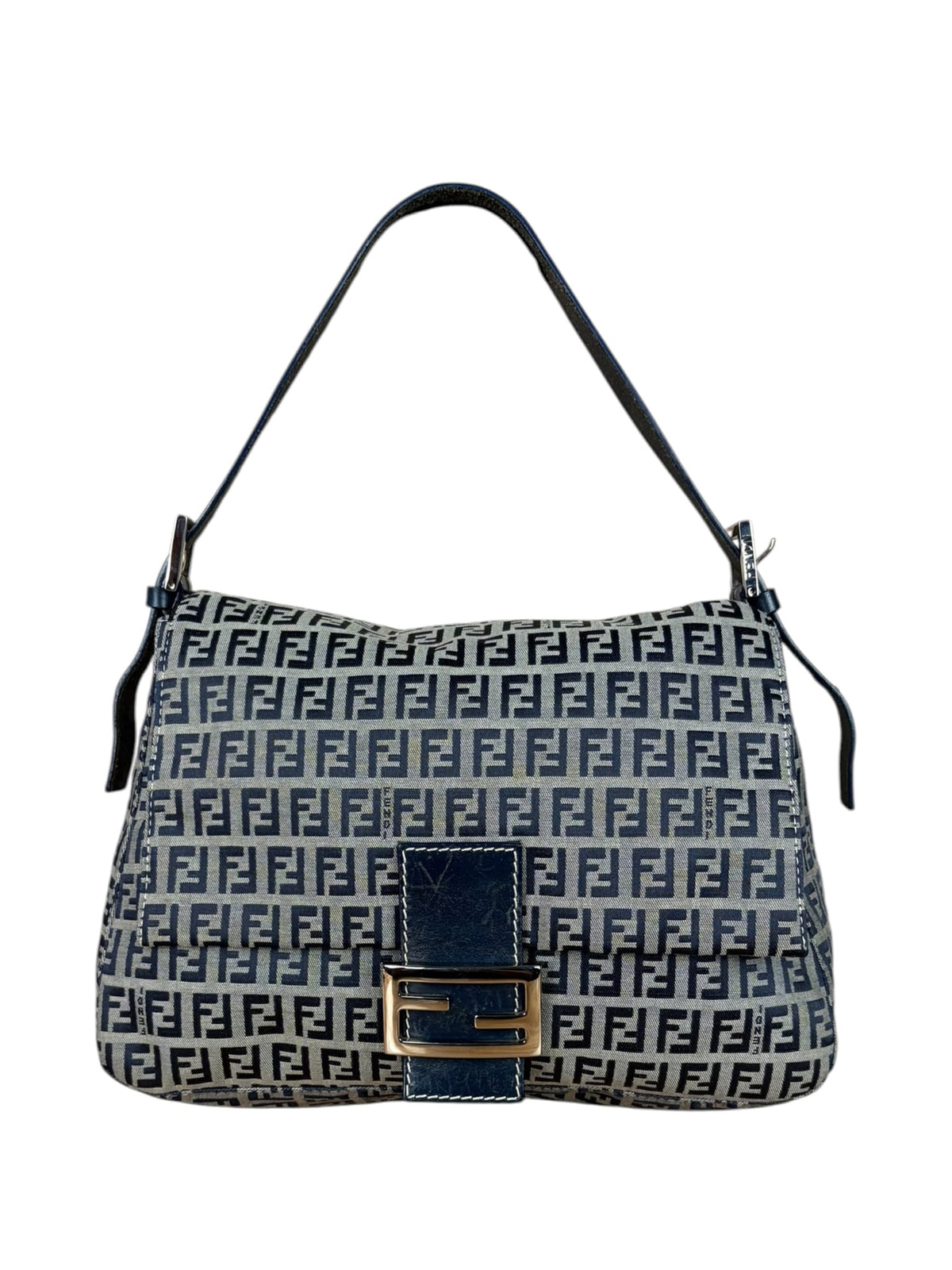 Fendi Navy/Grey Leather Trim Zucca Mamma Baguette