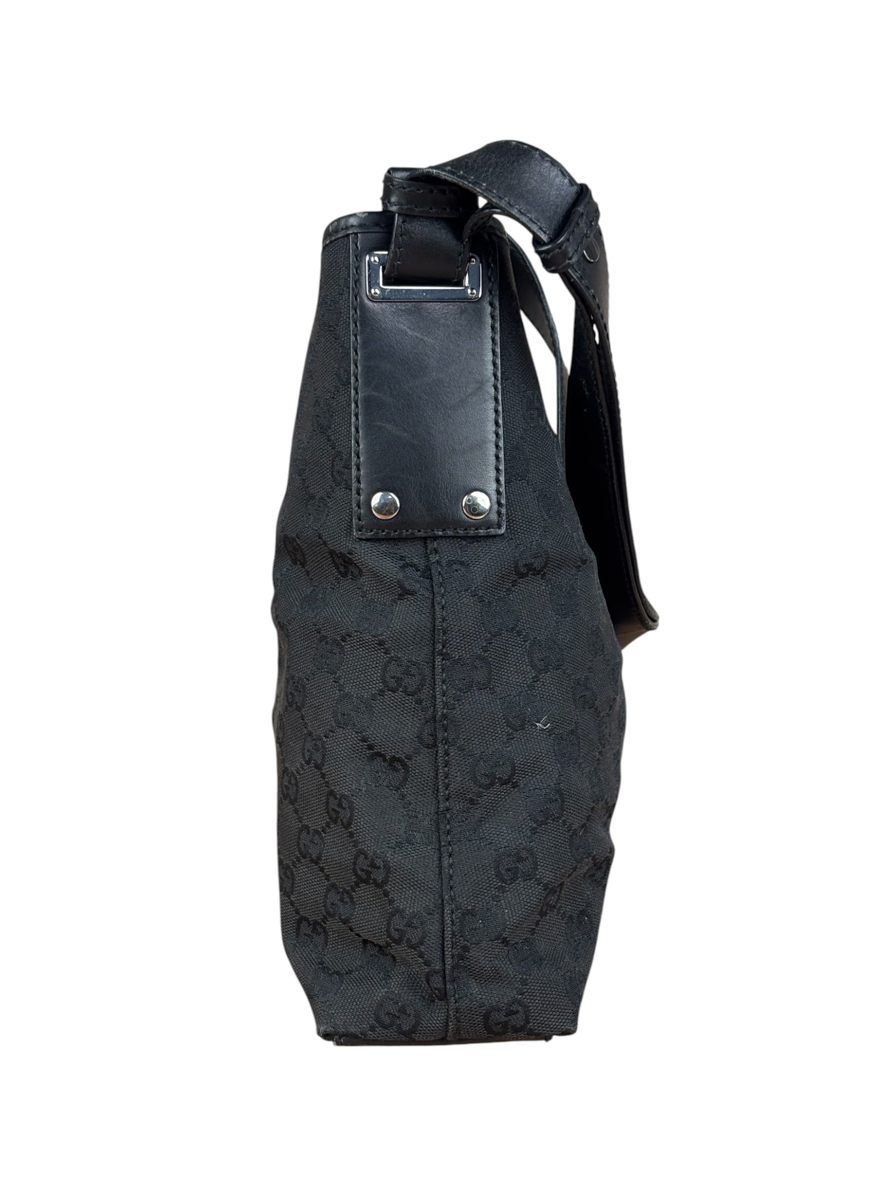 Gucci Vintage Leather Trim GG Canvas Jackie Piston Hobo Bag